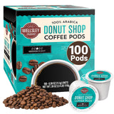 Wellsley Farms Donut Shop Pods | Medium Roast | 100% Arabica | Rich Caramel & Nutty Flavor | Recyclable Single-Serve Pods | Compatible