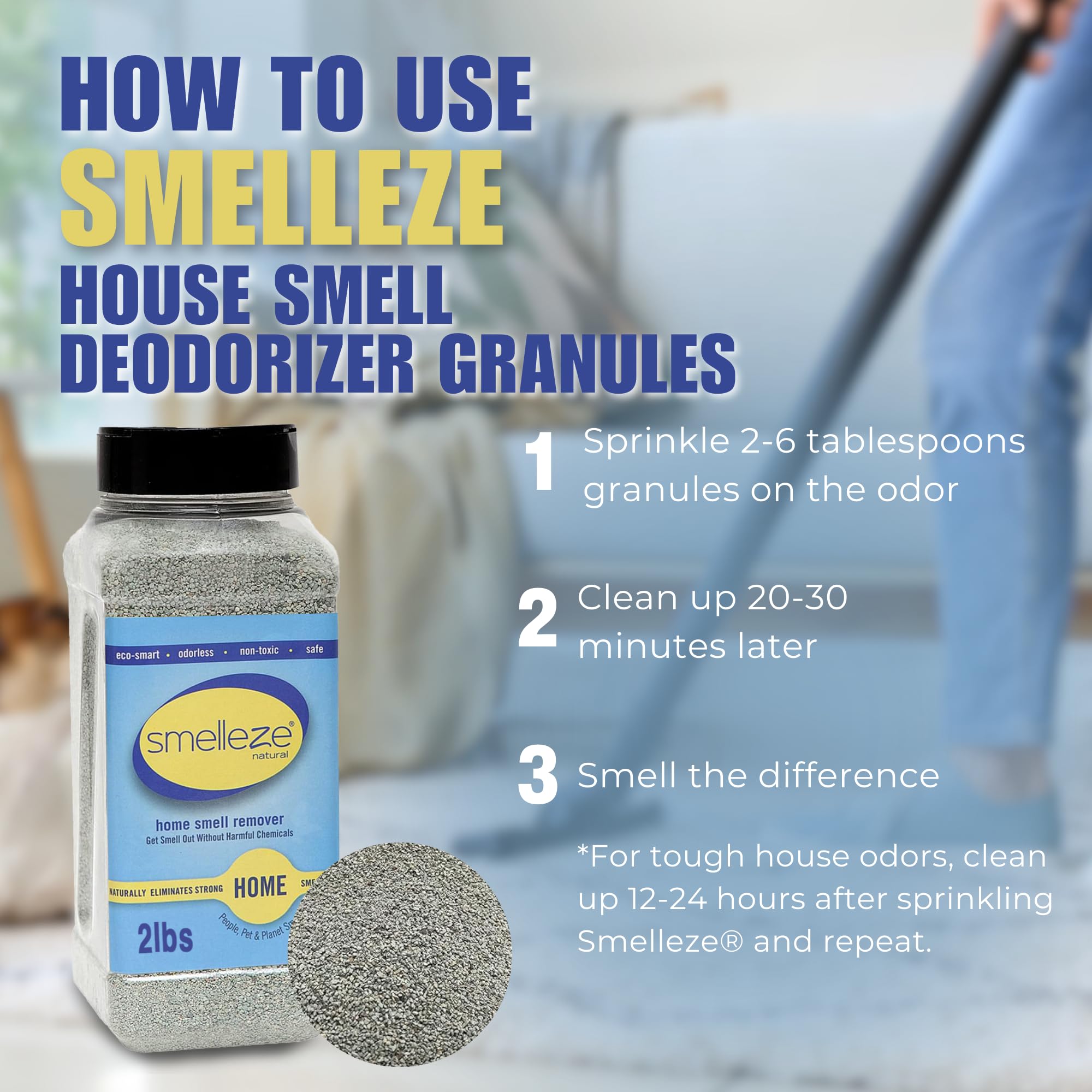 SMELLEZE Natural House Smell Deodorizer Granules - Natural Odor Eliminator for Home, Deodorizes Furniture, Drawers, Cabinets, Sofas, Mattresses