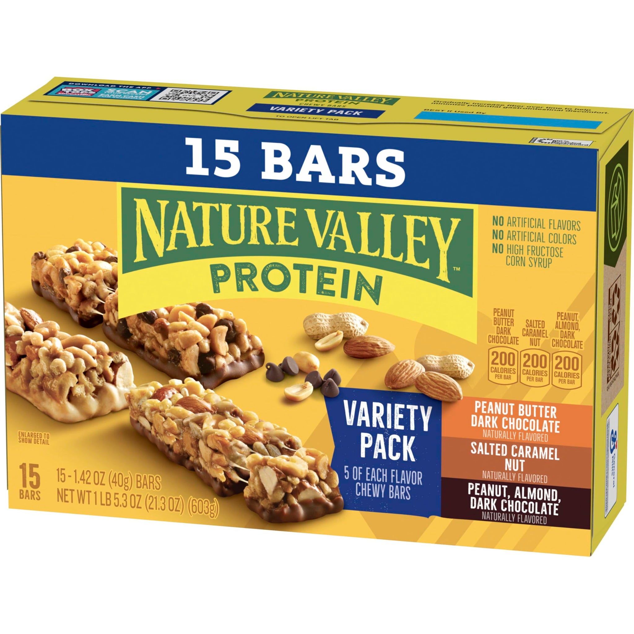 Nature Valley Protein Bars Variety Pack, Gluten Free Chewy Granola Snack Bars, 10g Protein, Peanut Butter Dark Chocolate, Salted Caramel Nut, Peanut
