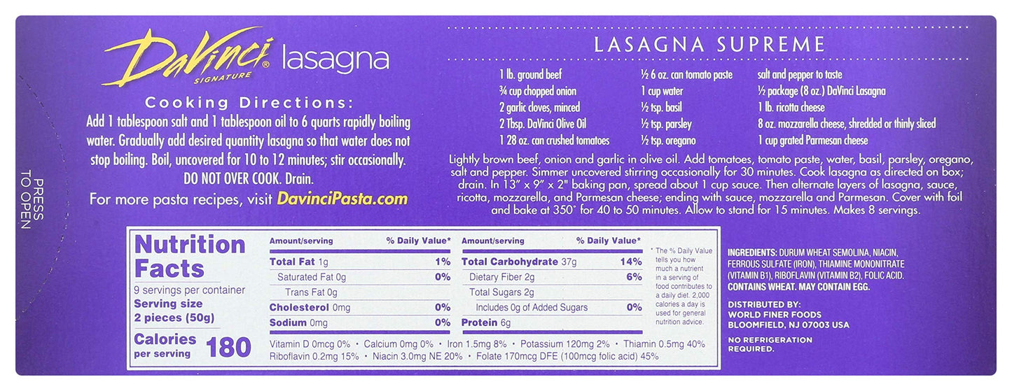 DaVinci Lasagna, 16-Ounces (Pack of 12)