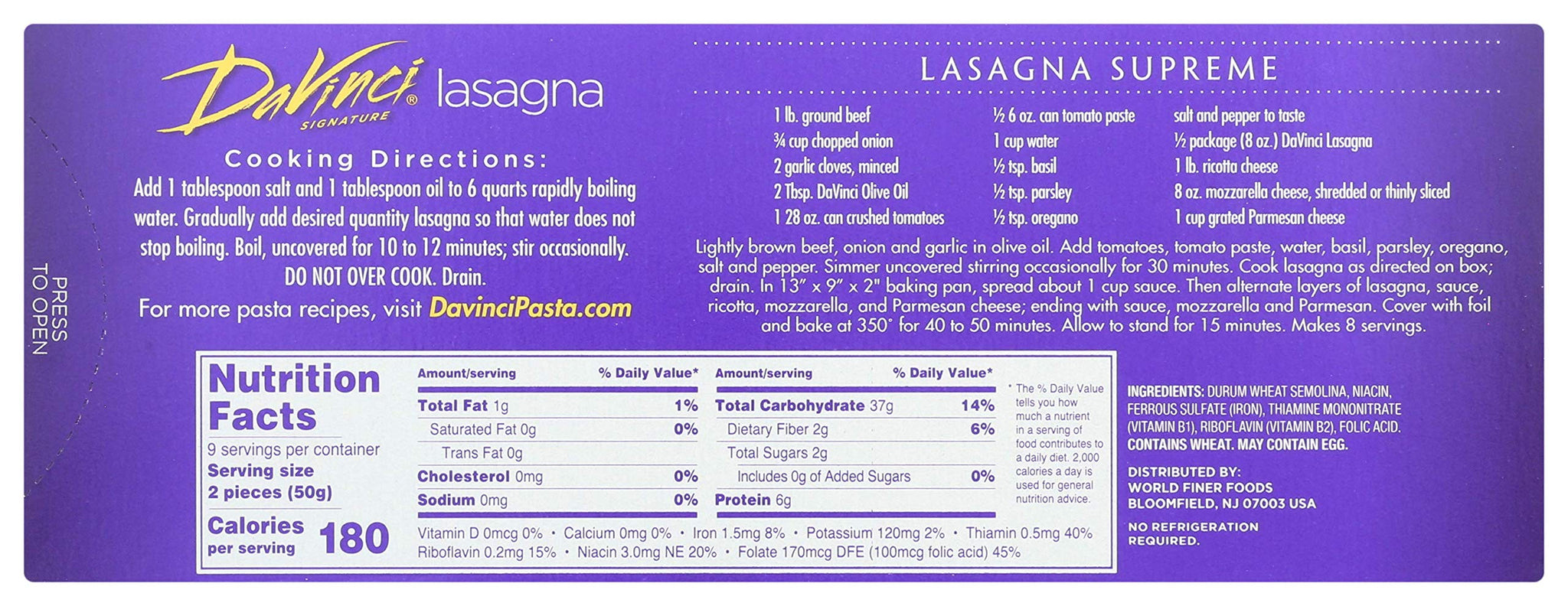 DaVinci Lasagna, 16-Ounces (Pack of 12)