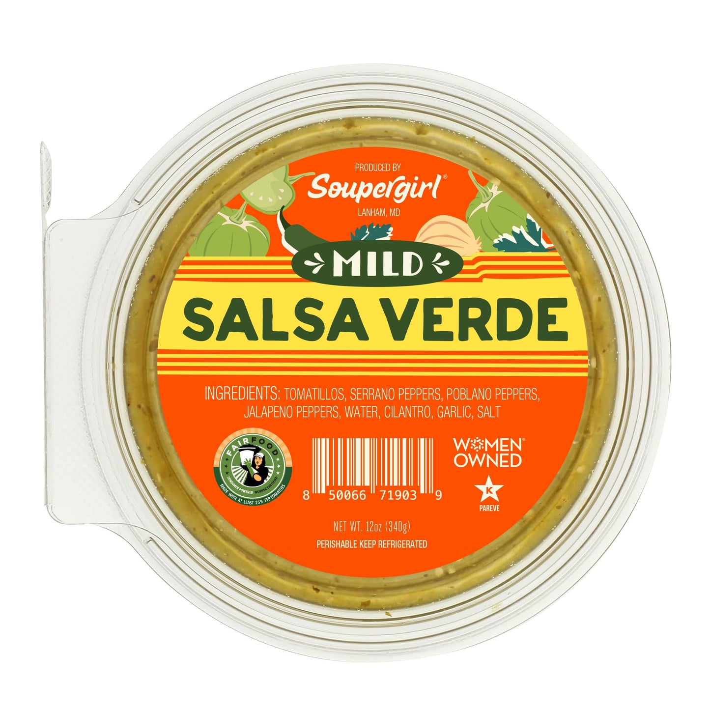 Soupergirl Salsa Verde Mild | Fresh Tomatillo Green Salsa | Kosher, Preservative-Free, Women-Owned, Fair Food Certified, 12oz
