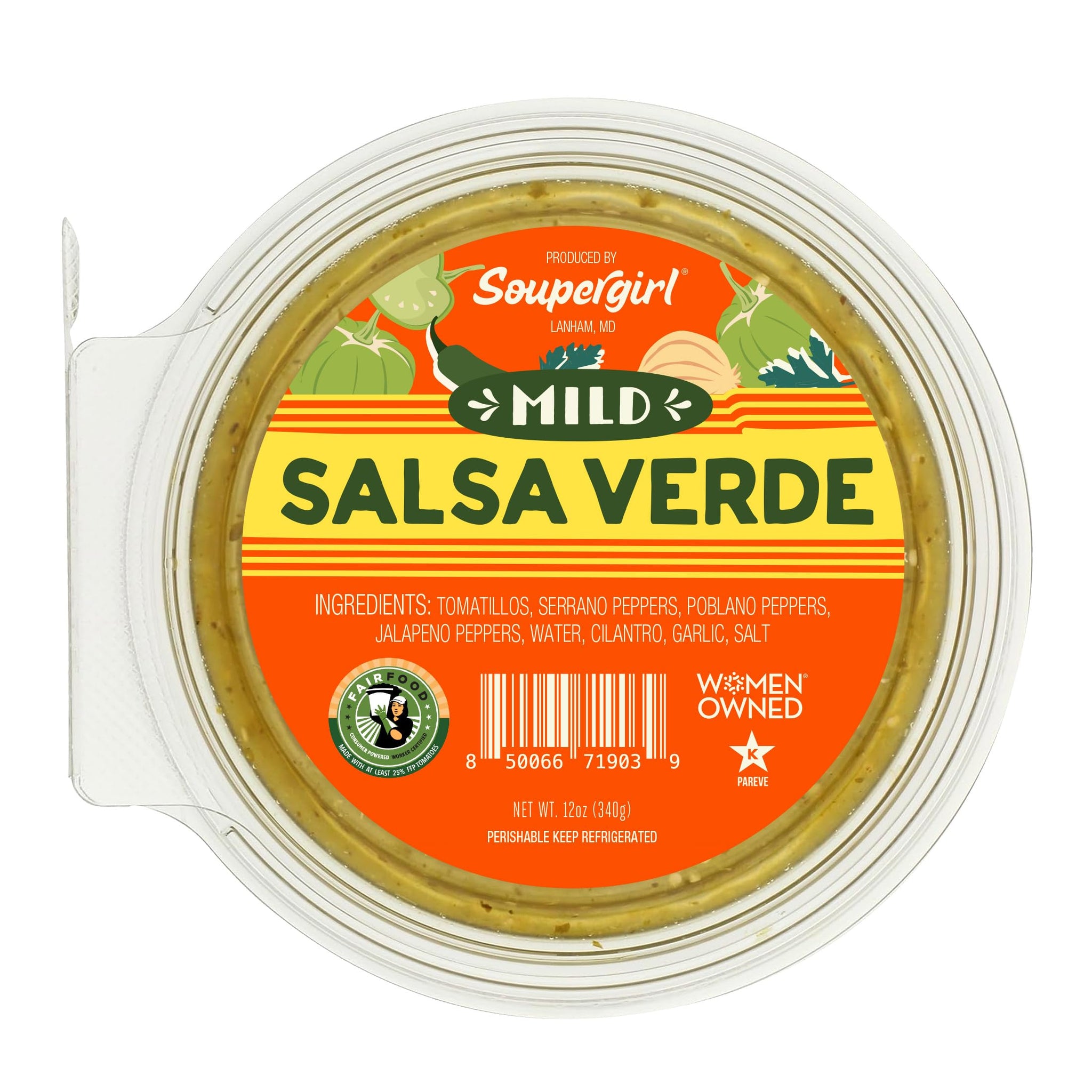 Soupergirl Salsa Verde Mild | Fresh Tomatillo Green Salsa | Kosher, Preservative-Free, Women-Owned, Fair Food Certified, 12oz