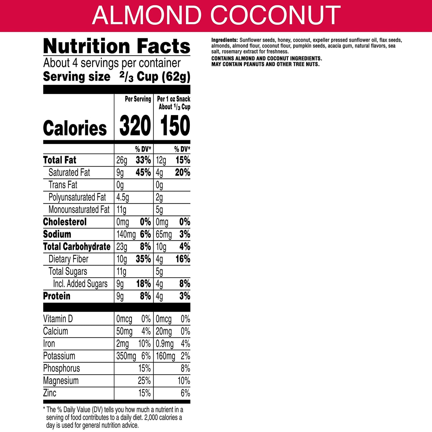 Bear Naked, Granola, Almond Coconut, Non-GMO Project Verified, Grain Free and Gluten Free, 8oz Bag