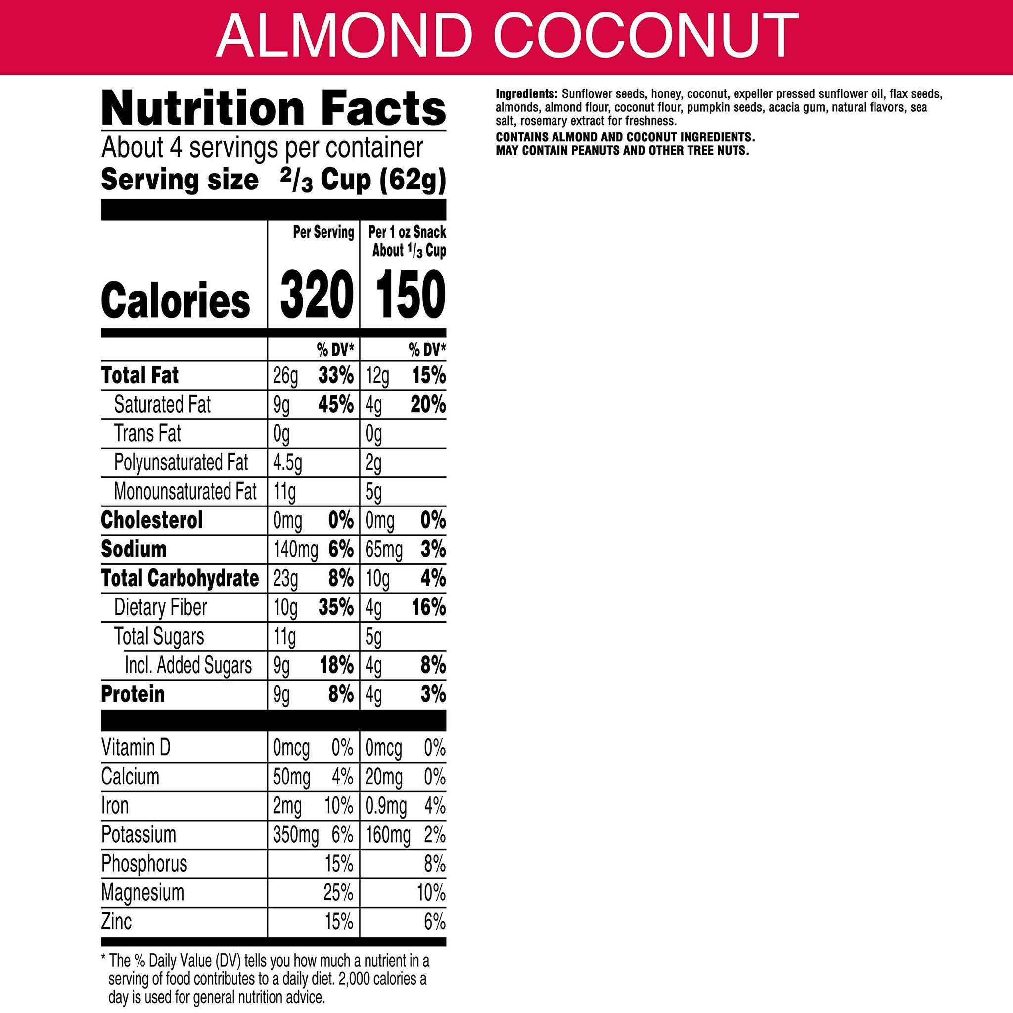 Bear Naked, Granola, Almond Coconut, Non-GMO Project Verified, Grain Free and Gluten Free, 8oz Bag