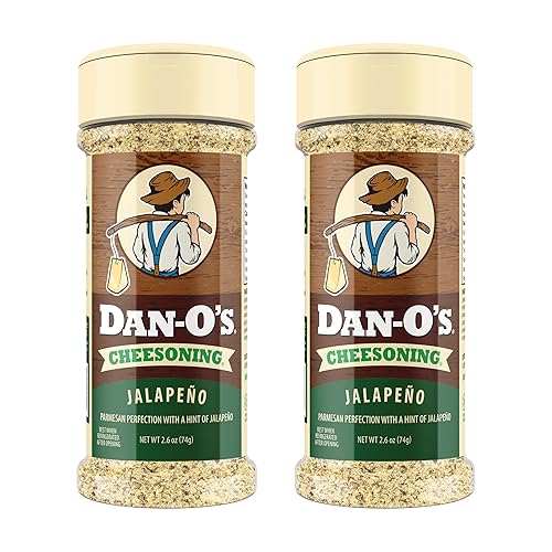 Dan-O's Jalapeño Cheesoning Seasoning, 2.6 oz Bottle, 2 Pack, Cheesy Seasoning for Pizza, Popcorn, Chicken, Bread and More, Sugar Free, Zero Calorie