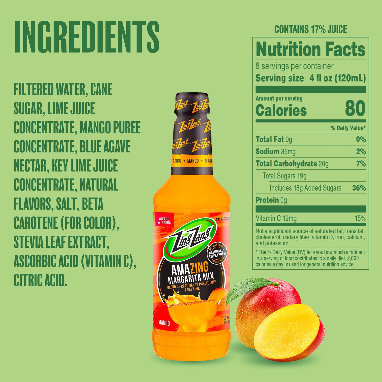 Zing Zang Mango Margarita Mix | Amazing Non-Alcoholic Cocktail Mixer | 32 Fl Oz Bottle (Pack of 1)