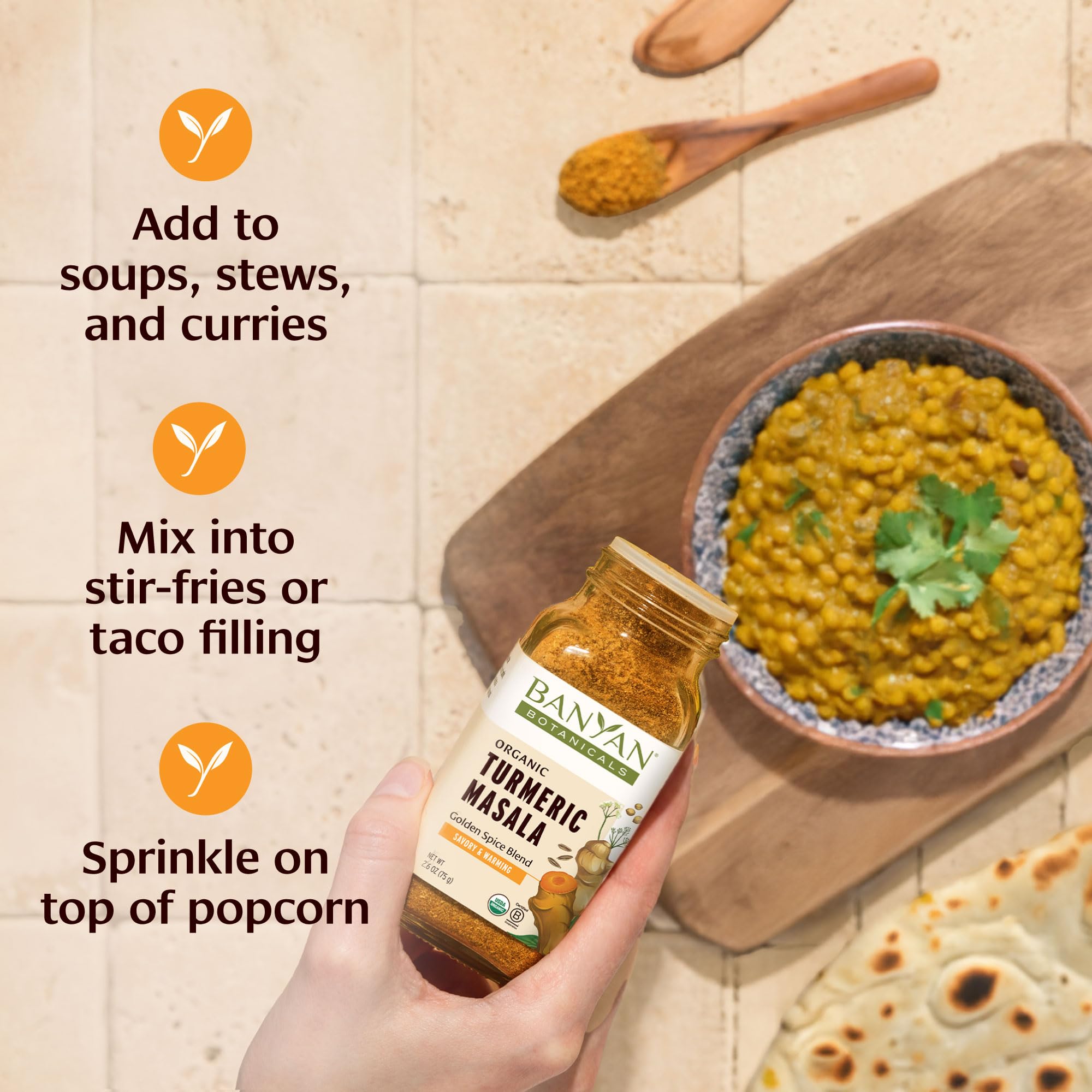 Banyan Botanicals Turmeric Masala Spice Mix - Organic Ayurvedic Spice Blend - Warming & Savory Cooking Spices with Organic Turmeric Powder - 2.6 oz