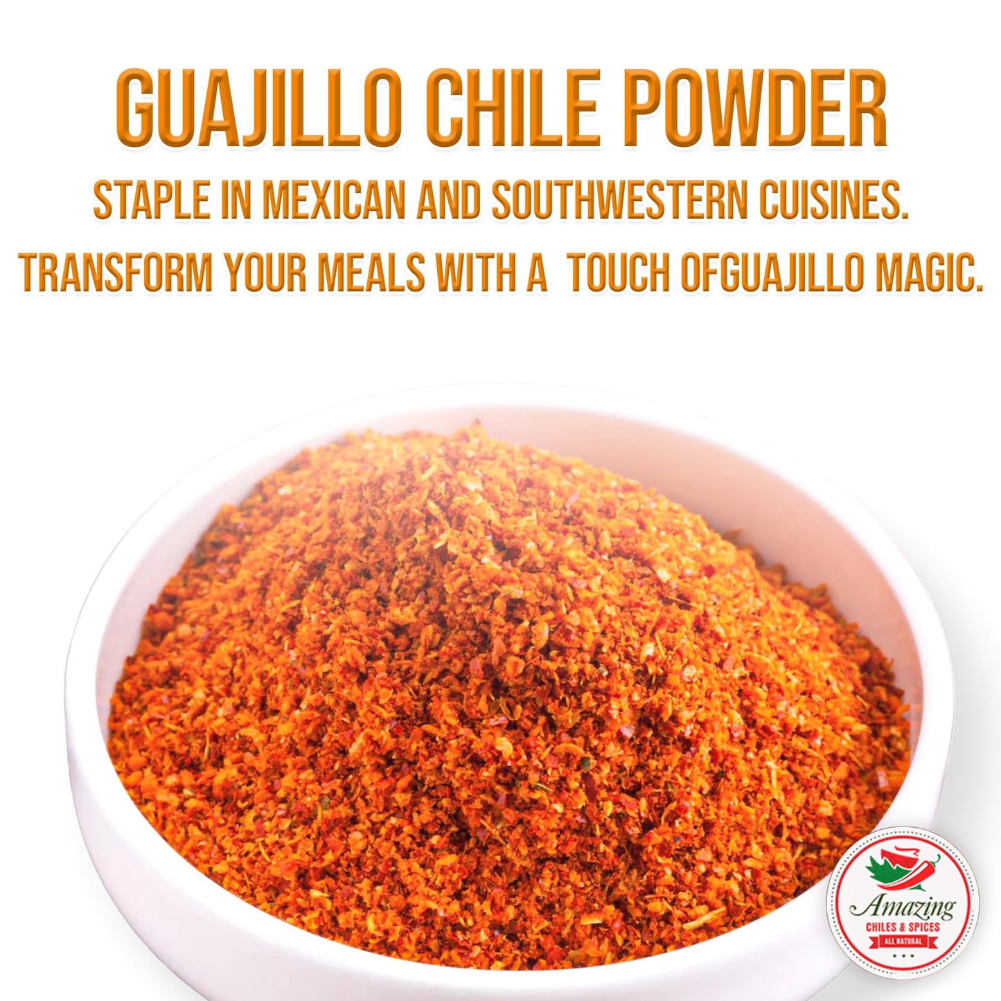 Guajillo Chile Powder Ground (8oz) - Natural and Premium. Great For Chili, Sauces, Stews, Salsa, Meat Rubs, Enchiladas, Mole and Tamales. Tangy