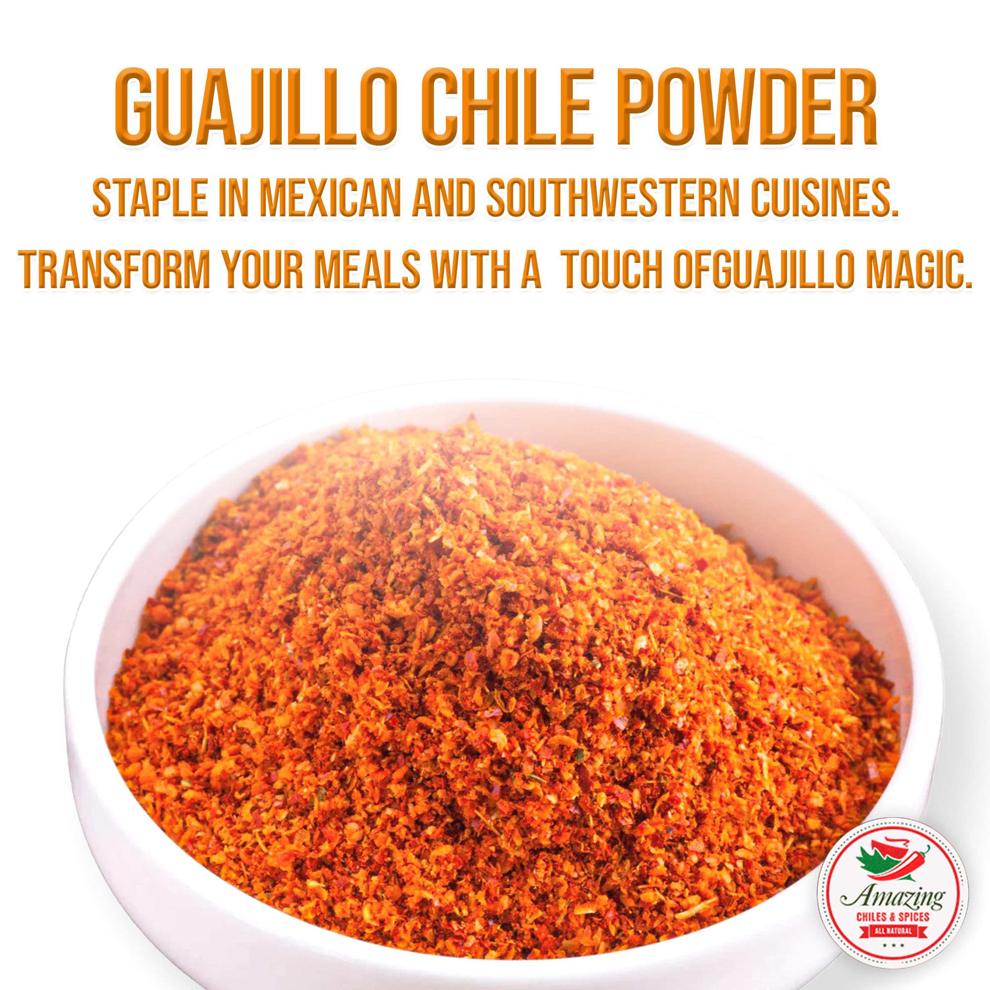Guajillo Chile Powder Ground (8oz) - Natural and Premium. Great For Chili, Sauces, Stews, Salsa, Meat Rubs, Enchiladas, Mole and Tamales. Tangy
