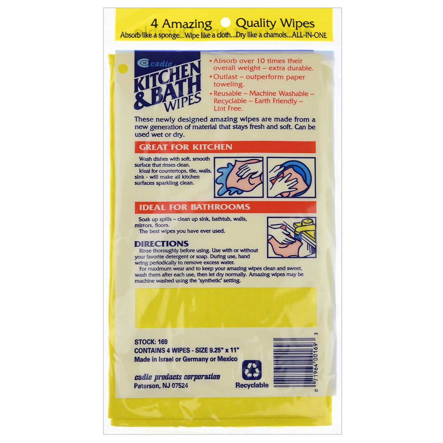Cadie Kitchen and Bath Amazing Wipes - Absorbent and Reusable Cloth for Washing, Drying, Wiping in The Bathroom or Cuisine Surfaces | Cleaning Sink