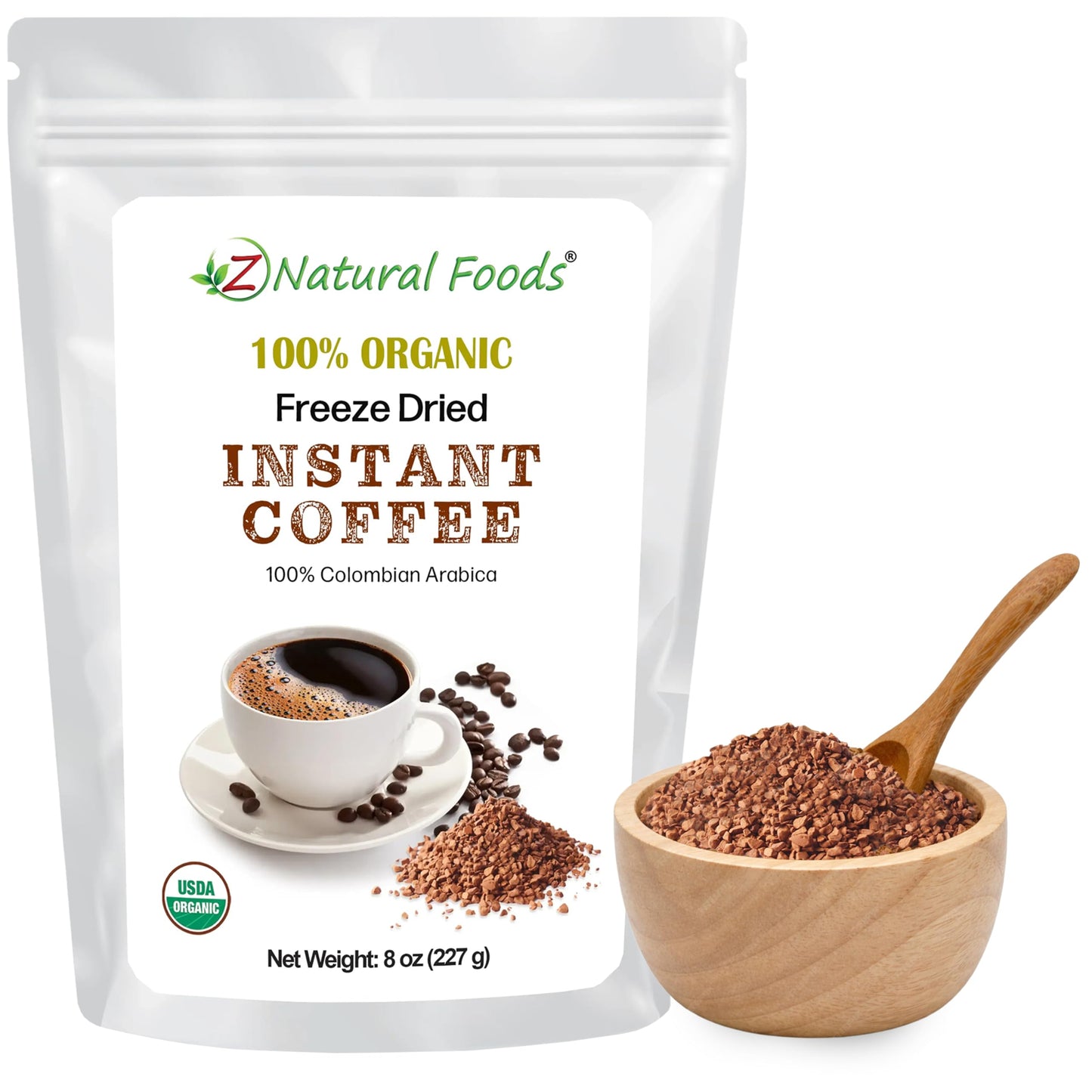 Z Natural Foods Freeze-Dried Organic Instant Coffee - Made from Medium Roast 100% Arabica Beans - Rich in Antioxidants - Boosts Mood, Energy, Memory