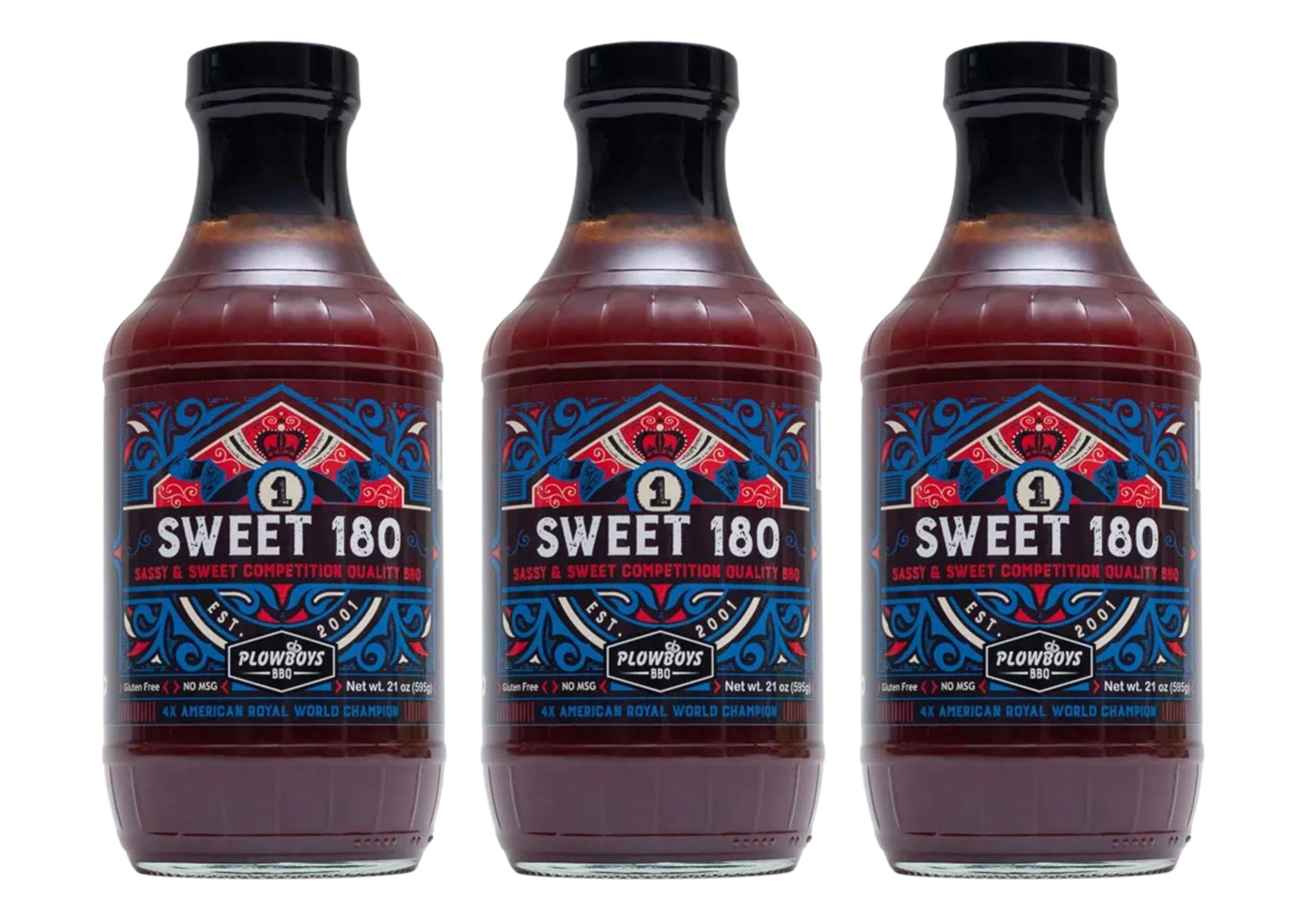Plowboys Sweet 180 BBQ Sauce - Competition Quality Barbecue Sauce with Mild Heat - Award-Winning KCBS Chicken, Ribs & Pork Sauce (Sweet 180, Pack
