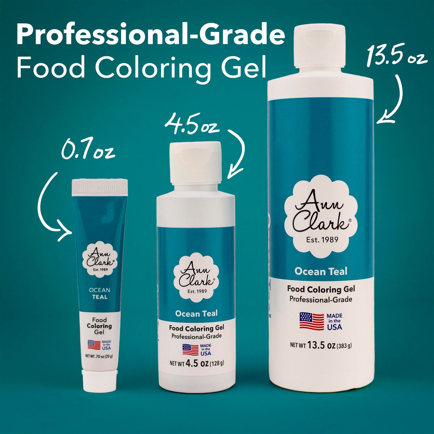Ann Clark Ocean Teal Food Coloring Gel Large 4.5 oz Professional Grade Made in USA