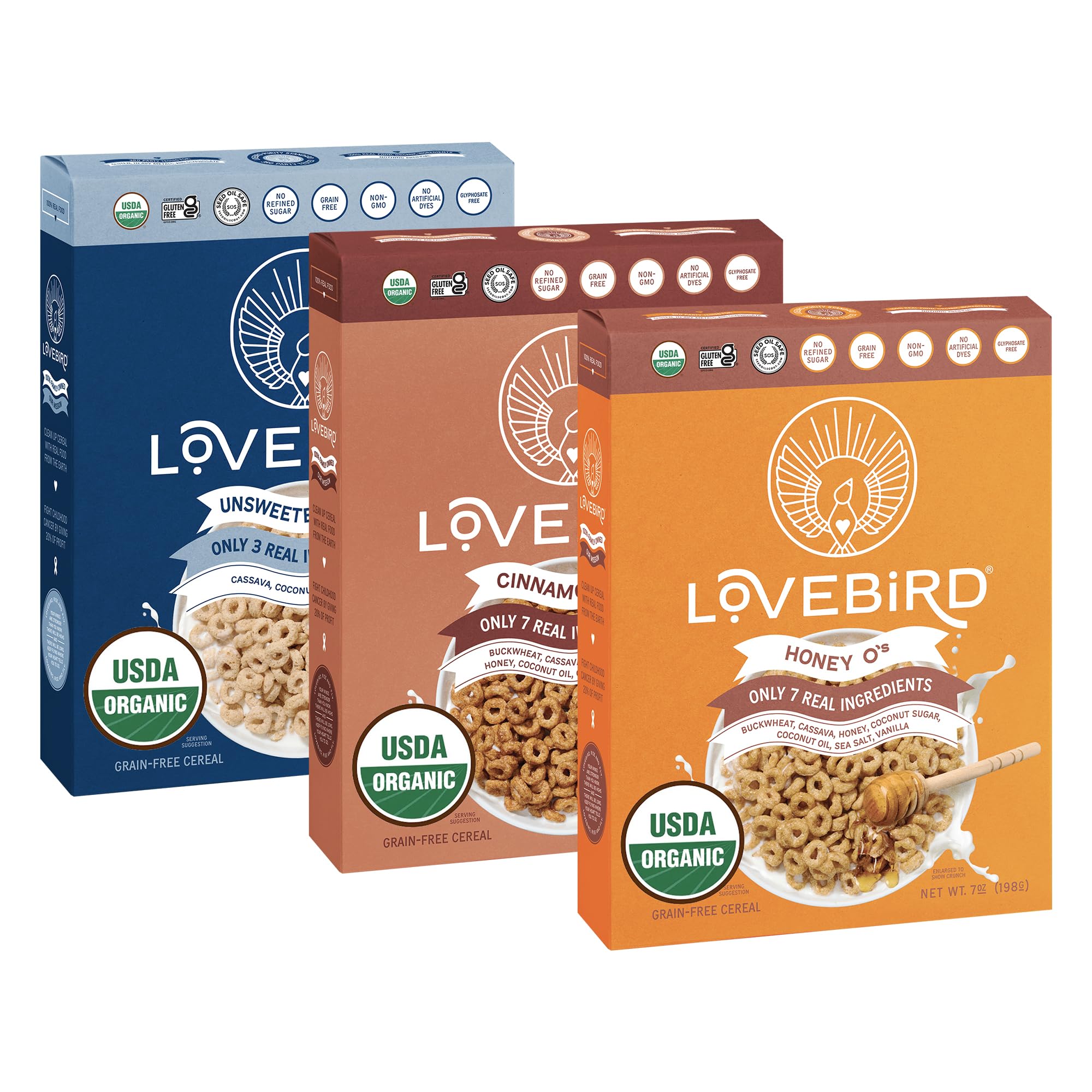 Lovebird Organic Cereal That Actually Tastes Good - 100% Real Food & Healthy Gluten Free Cereal, No Refined Sugar, Paleo, Keto Friendly Healthy Snacks