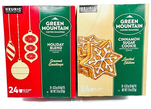 Cinnamon Sugar Cookie and Holiday Blend K-Cups Coffee Variety Pack of 2 Boxes - 24 Ct Each, 48 Ct Keurig Single Serve KCup Pods Total - Limited