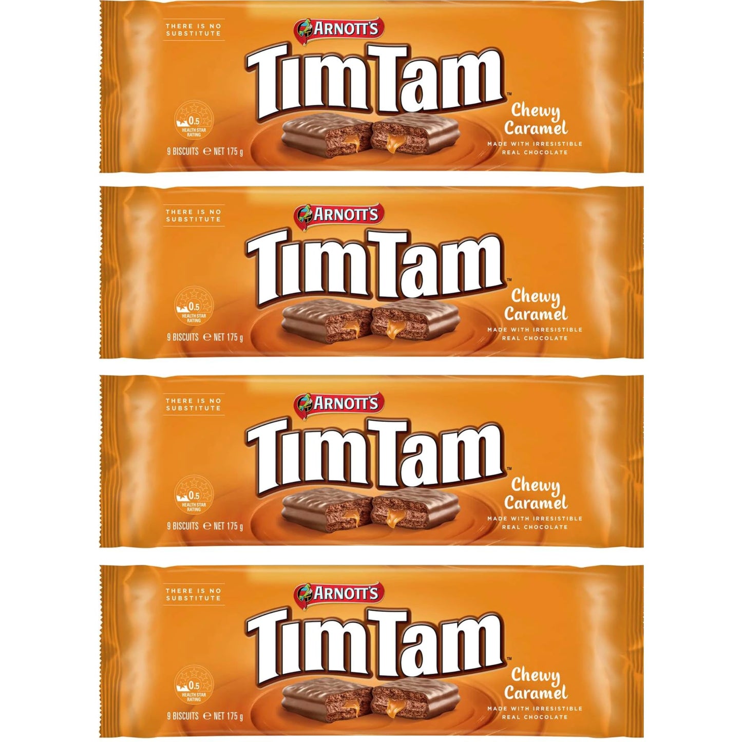 Arnott’s Tim Tam Chewy Caramel Chocolate Biscuits - 4 Pack (175g Each) - Made in Australia - Classic Australian Treat