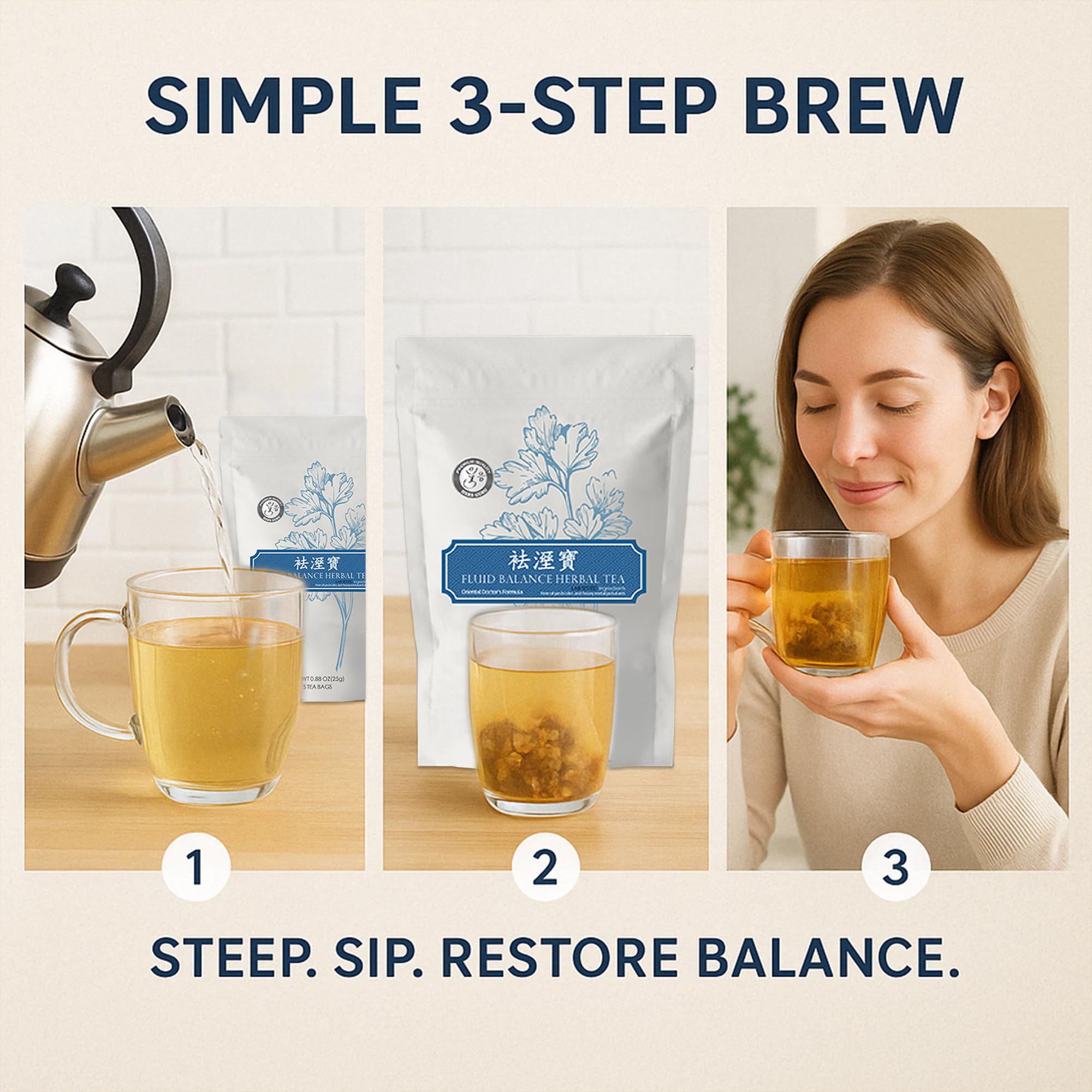 Herb Guru Fluid Balance Herbal Tea Bags - Healthy Fluid Metabolism & Digestive Balance with Atractylodes, Poria, Citrus Peel - Caffeine Free Tea, 0.88