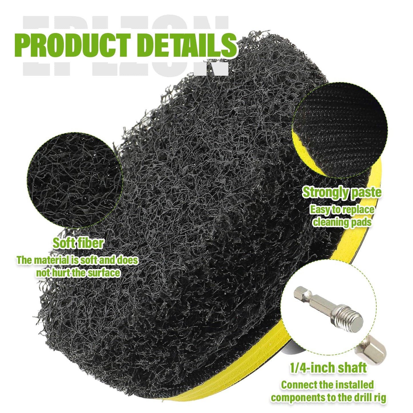 EPLZON 4 Inch Drill Brush Scrub Pads Cleaning Kit, 5X Faster Cleaning, Reusable Double Sided Scrub Pad for Bathroom Shower Tub Tile Grout Kitchen