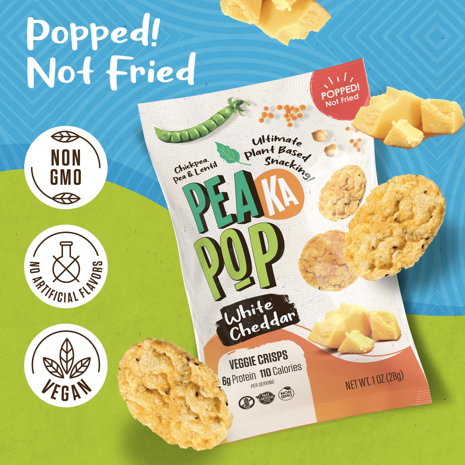 PeaKaPop Veggie Chips - Healthy Lentil Chips Snacks for Adults & Kids with Pea, Lentil & Chickpea Protein - Vegan, Gluten-Free Snack - Small Size 1 oz