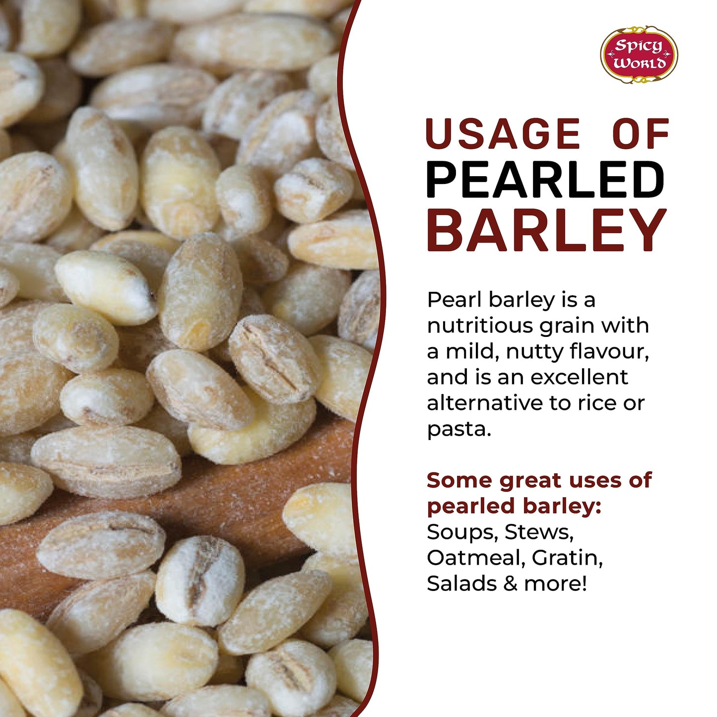 Spicy World Pearl Barley (Whole) Grain 4 LB Jumbo Bag - USA Grown (64oz) - All Natural, Non-GMO Source, Resealable