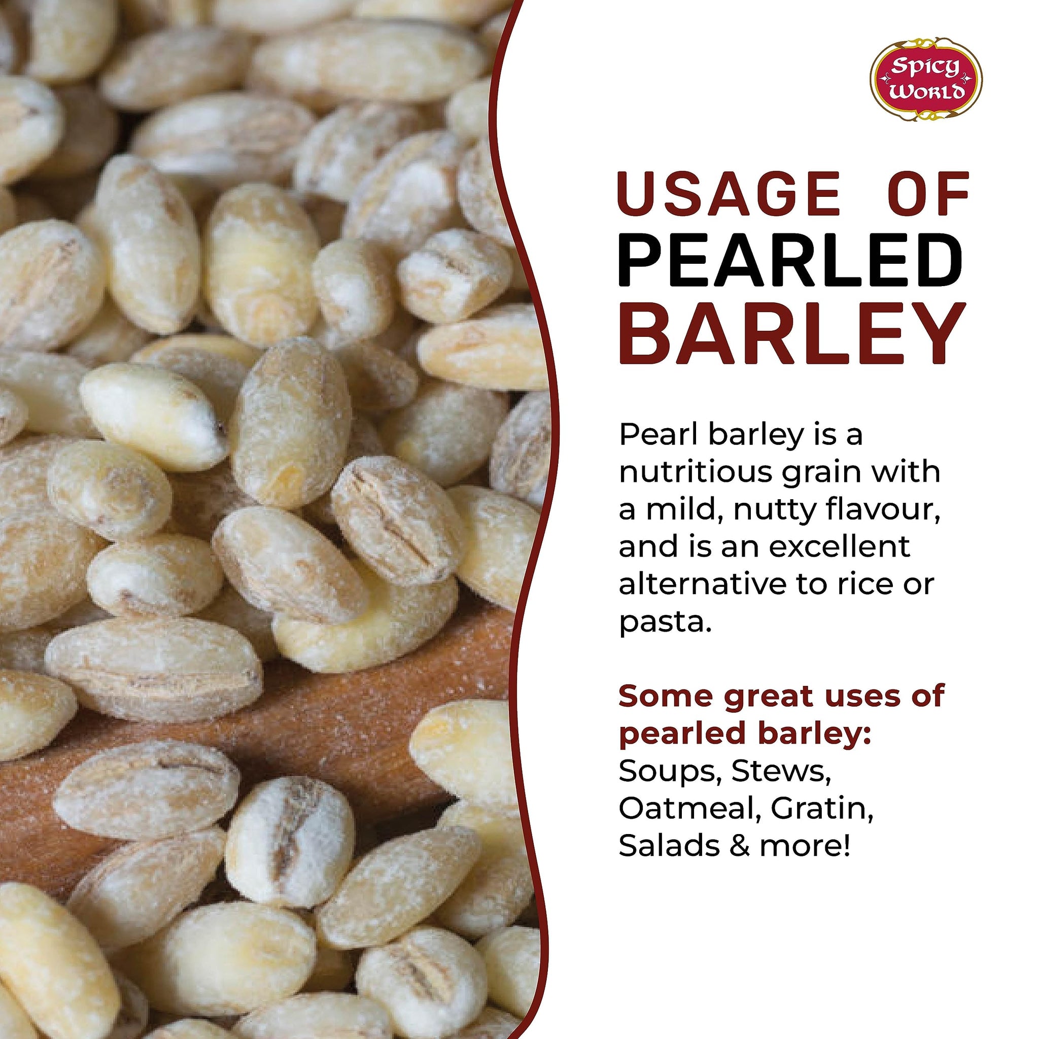 Spicy World Pearl Barley (Whole) Grain 4 LB Jumbo Bag - USA Grown (64oz) - All Natural, Non-GMO Source, Resealable