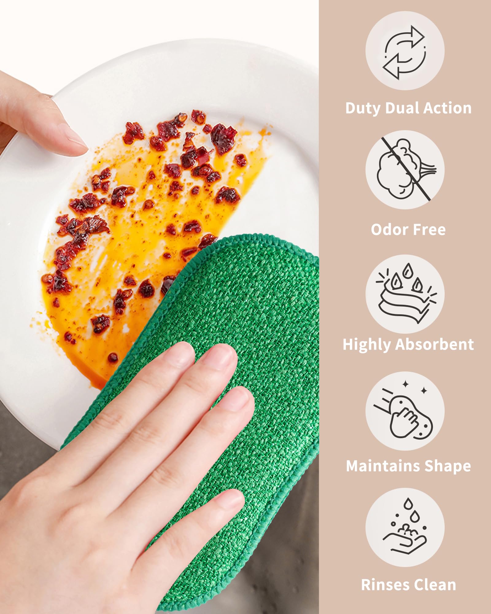 Multipurpose Kitchen Scrub Sponges 6pcs, Heavy Duty Cleaning Non-Scratch Scrub Sponge, Reusable Microfiber Sponge for Household Cleaning, Random