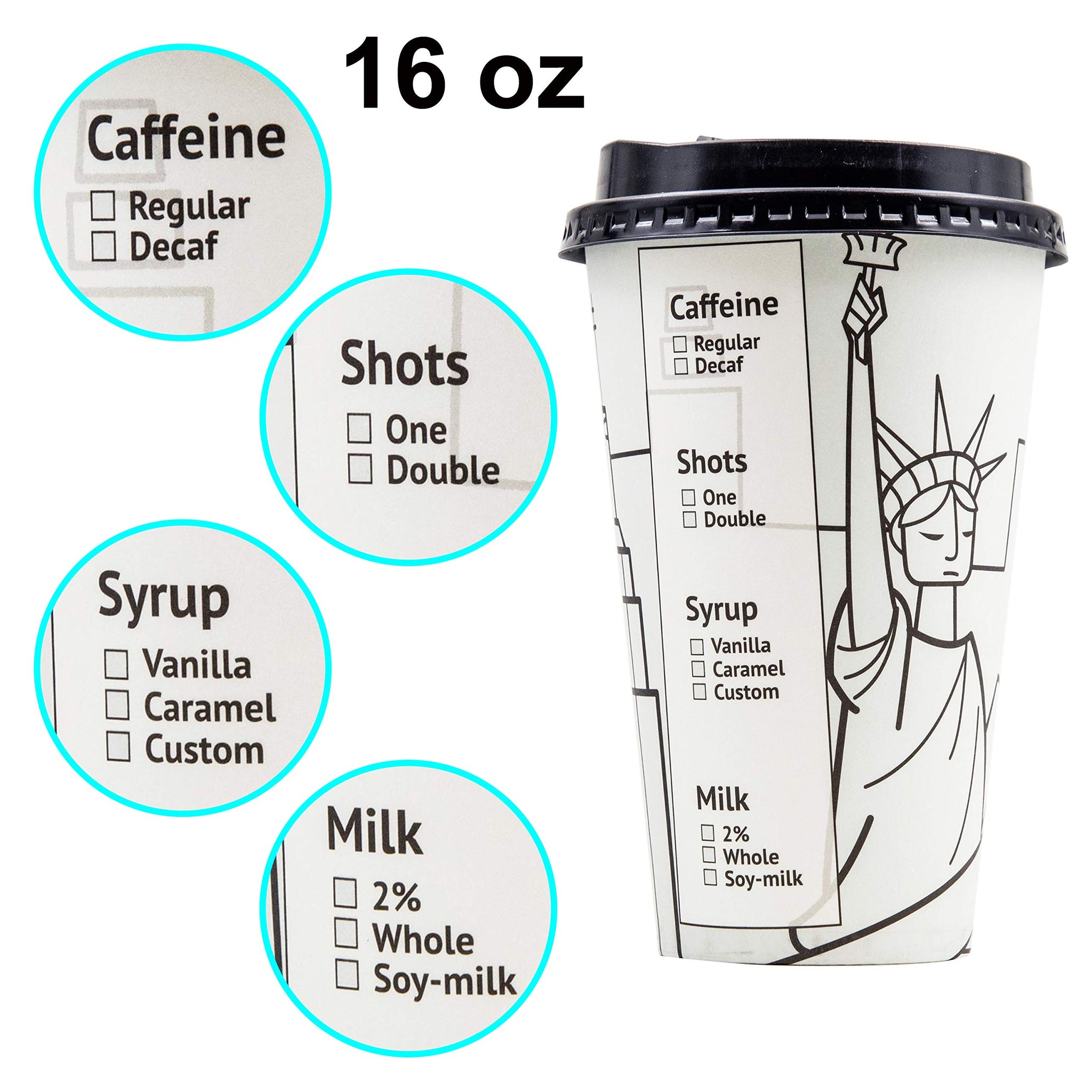 Youngever 70 Sets Disposable Coffee Cups with Lids, To Go Hot Coffee Cups, Durable Paper Cups with Lids, City Skyline Design