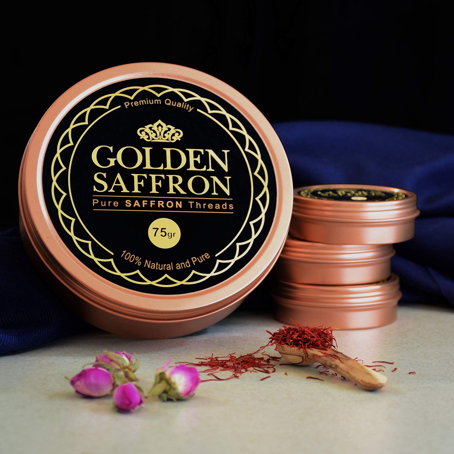 Golden Saffron, Finest Pure Premium All Red Saffron Threads, Grade A+ Super Negin, Non-GMO Verified. For Tea, Paella, Rice, Desserts, Golden Milk