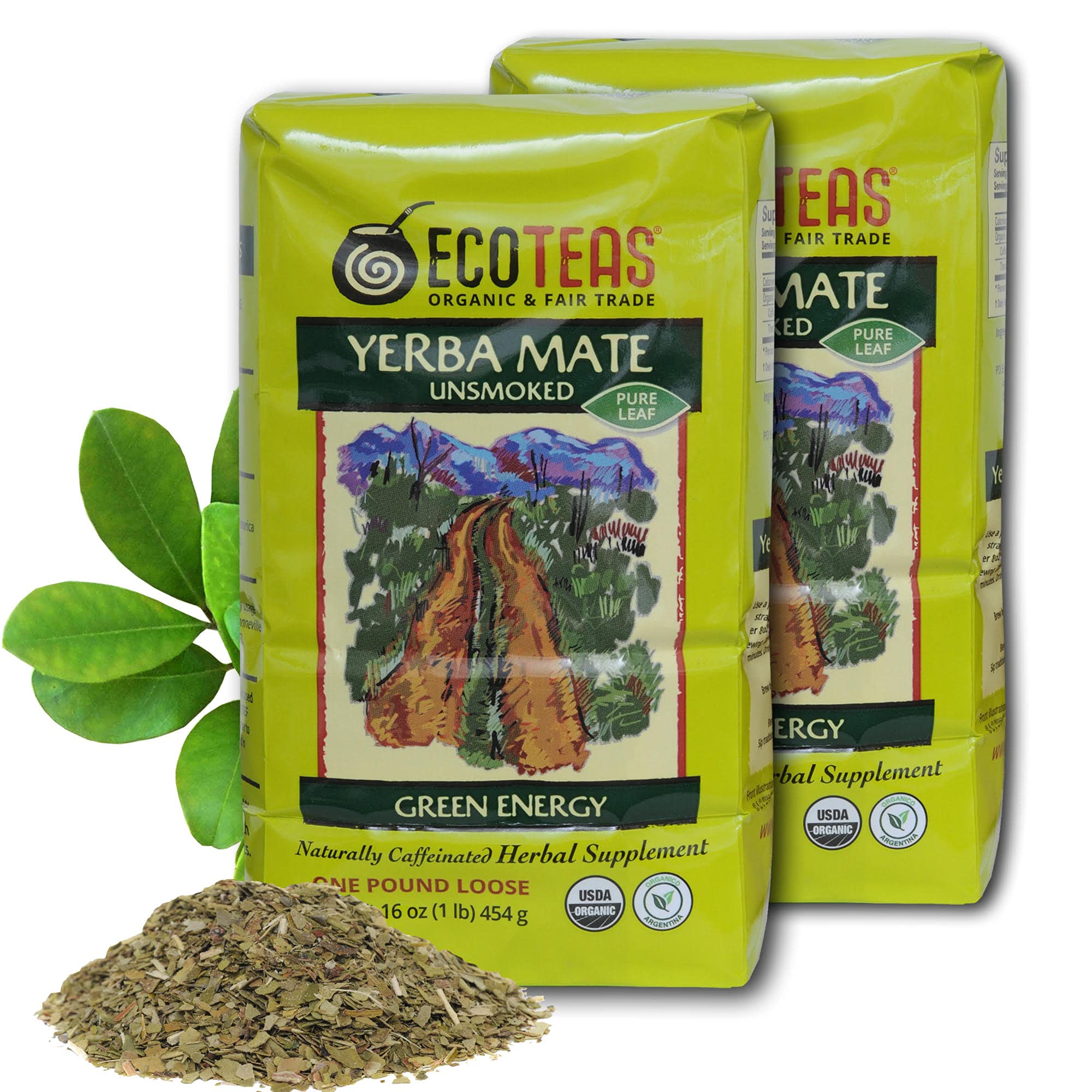 ECOTEAS Organic Yerba Mate Loose Leaf Tea - Natural Energy & Detox Herbal Tea - Caffeine Alternative - Kosher, Non-GMO, Gluten-Free - Unsmoked Pure