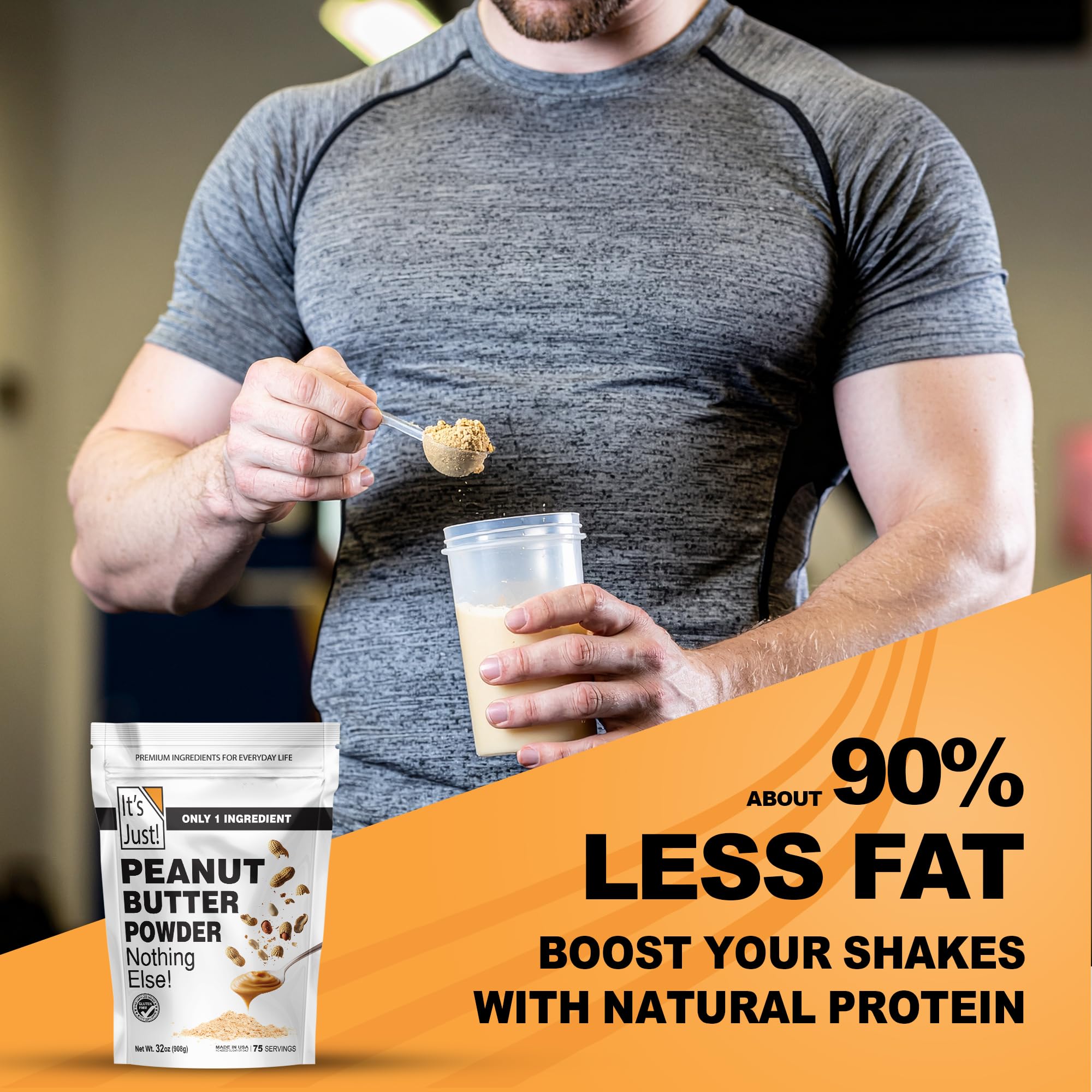 It's Just! Peanut Butter Powder - 90% Less Fat, Non-GMO, No Added Salt or Sugar, 1 Ingredient - 32oz
