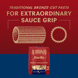 Barilla Al Bronzo Mezzi Rigatoni Pasta 16 oz., Bronze Cut, Created from Durum Wheat, Imported From Italy, Non-GMO, Kosher