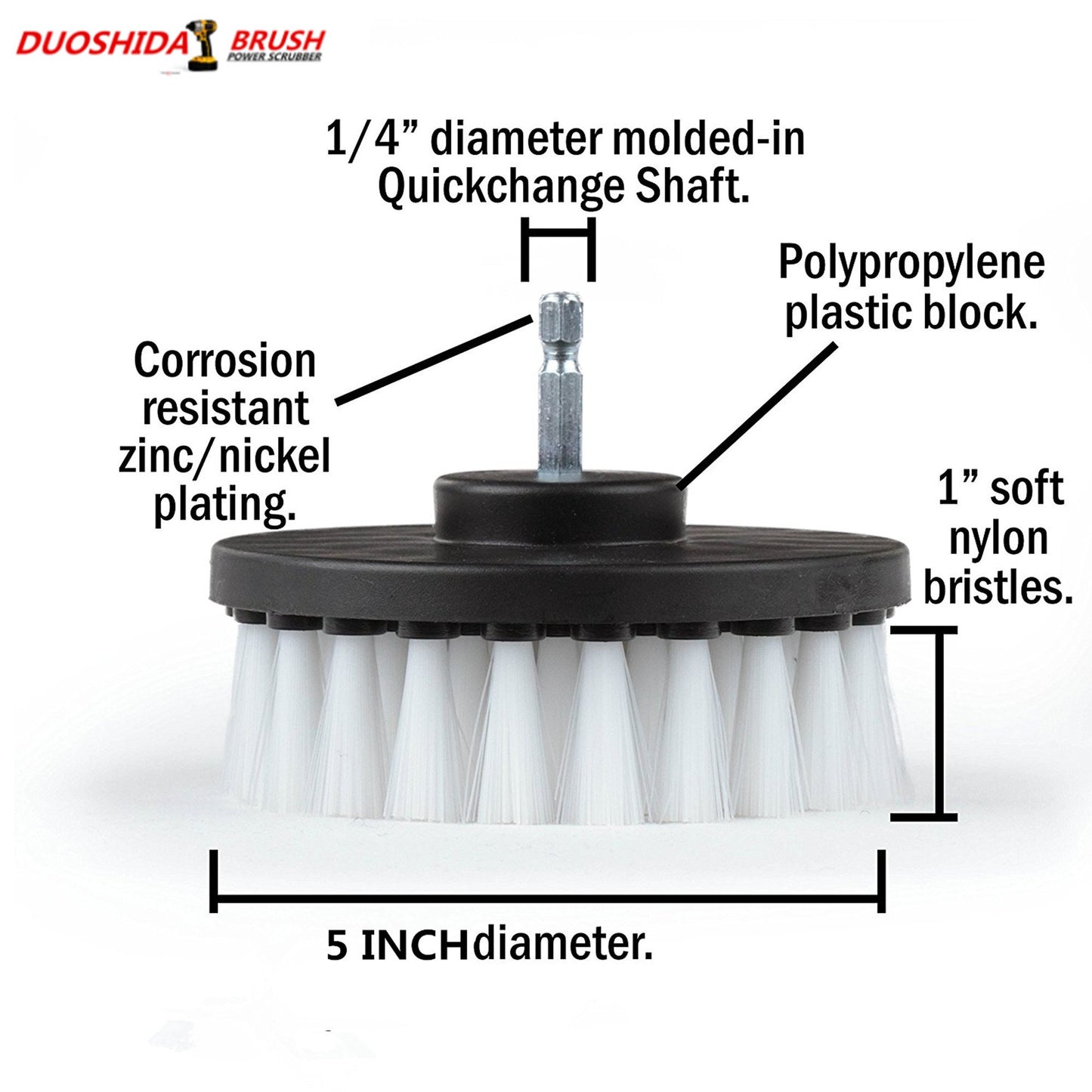 10 Piece Drill Brush Attachments: 5 inch Drill Brushes & Scouring Pads & Suction Cup - Clean Tough Dirt - for Marble/Granite Tile, Grout, Rim, Kitchen