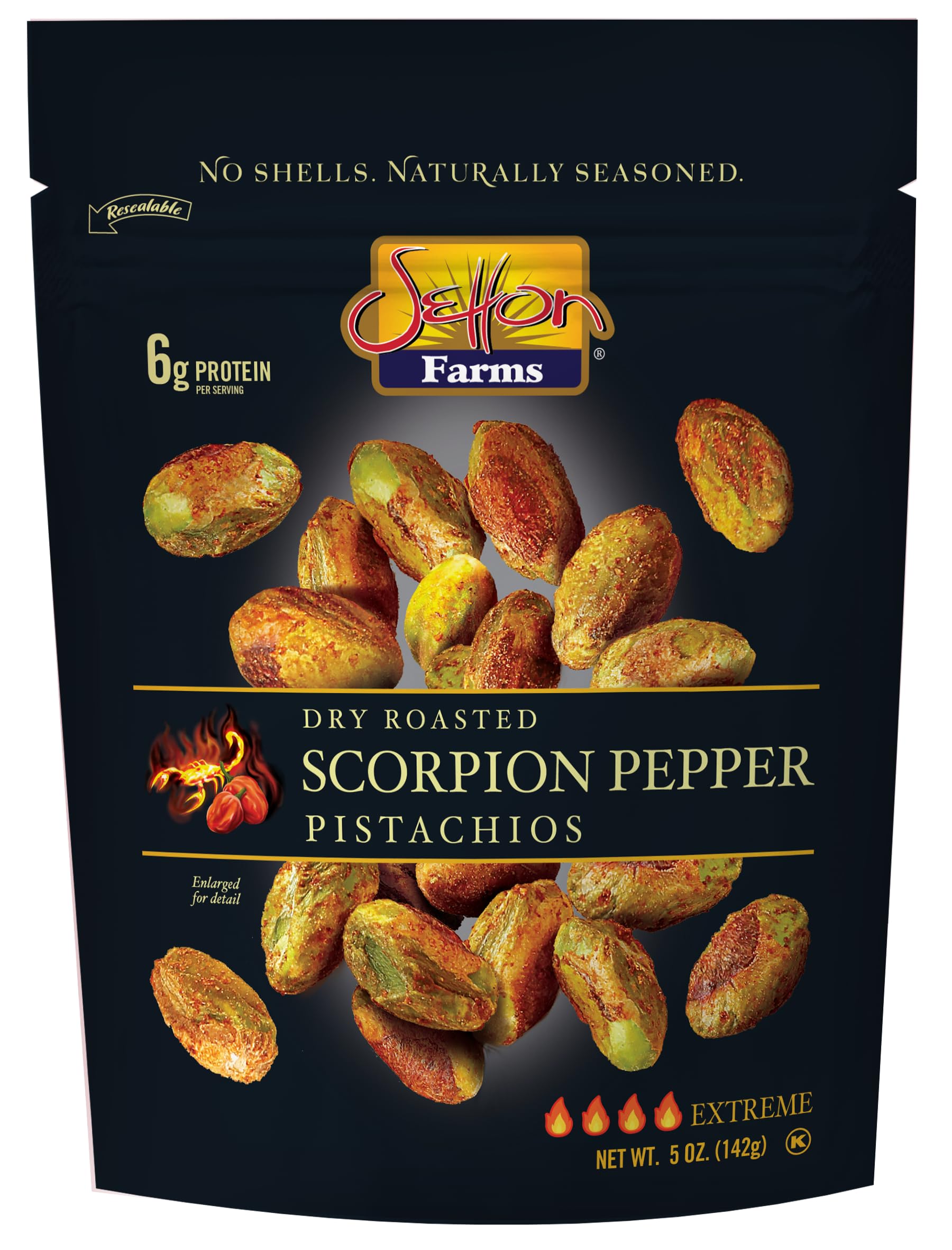 Setton Farms Pistachios, Scorpion Pepper Extreme Flavor, Naturally Seasoned, Dry Roasted No Shell, Non-GMO Project Verified, Gluten Free, Vegan