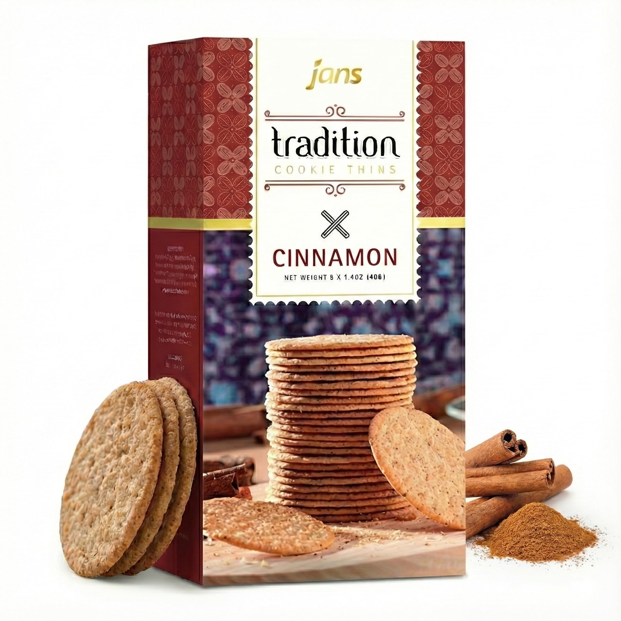 Jans Tradition Cookie Thins, Cinnamon Flavor Baked Crackers, 4.2 oz (Pack of 6)