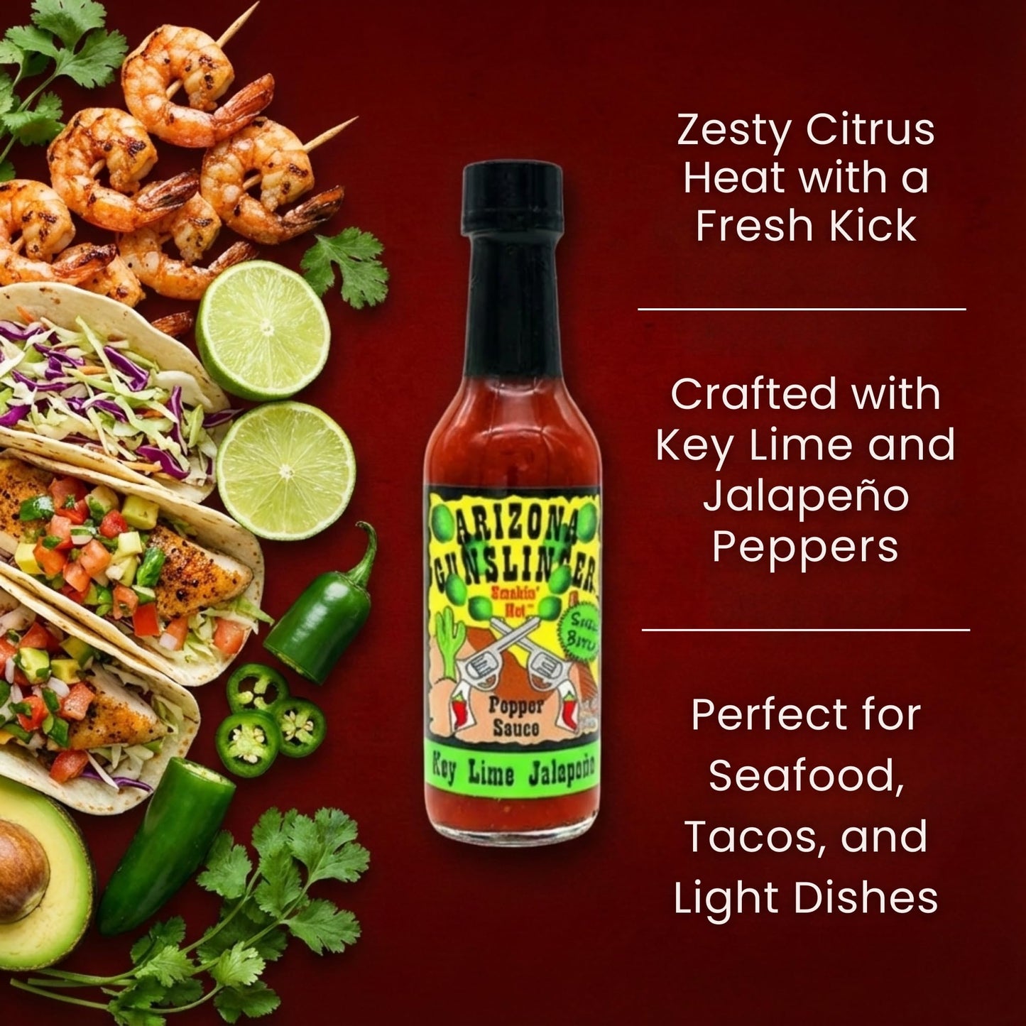 Arizona Gunslinger Key Lime Jalapeño Sauce - Bold and Zesty Key Lime Flavoring with Mild Jalapeño Heat, Perfect Chili Citrus Seasoning and Marinade