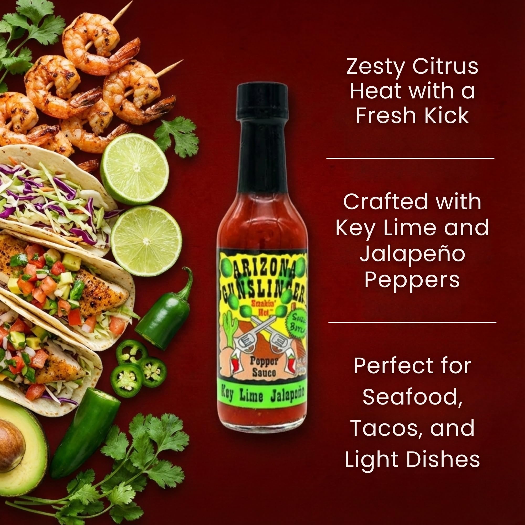 Arizona Gunslinger Key Lime Jalapeño Sauce - Bold and Zesty Key Lime Flavoring with Mild Jalapeño Heat, Perfect Chili Citrus Seasoning and Marinade