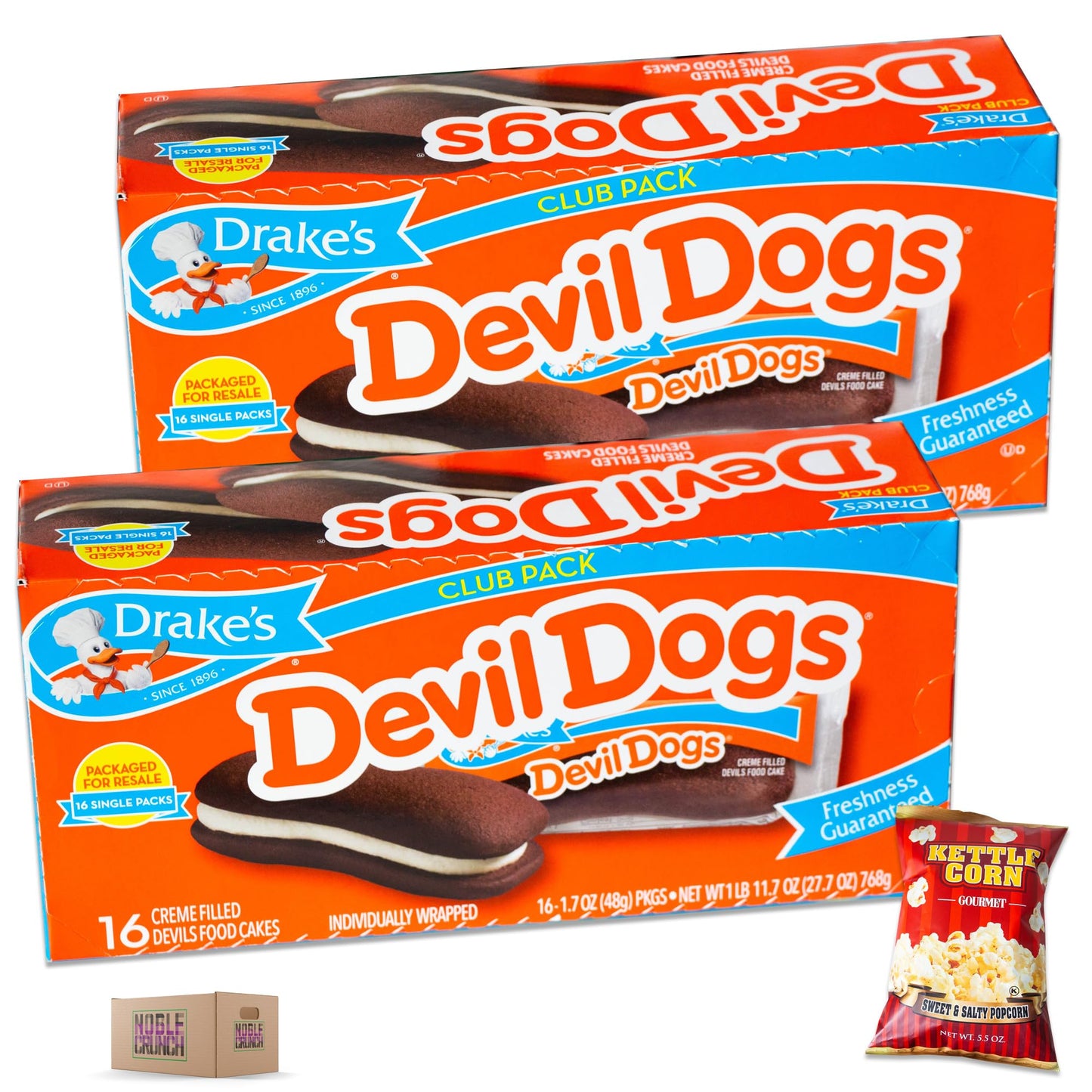 Devil Dogs (2 packs, 16CT) - Club Pack - Sweet and Salty Kettle Corn (1, 5.5oz bag) - 3 Items Total