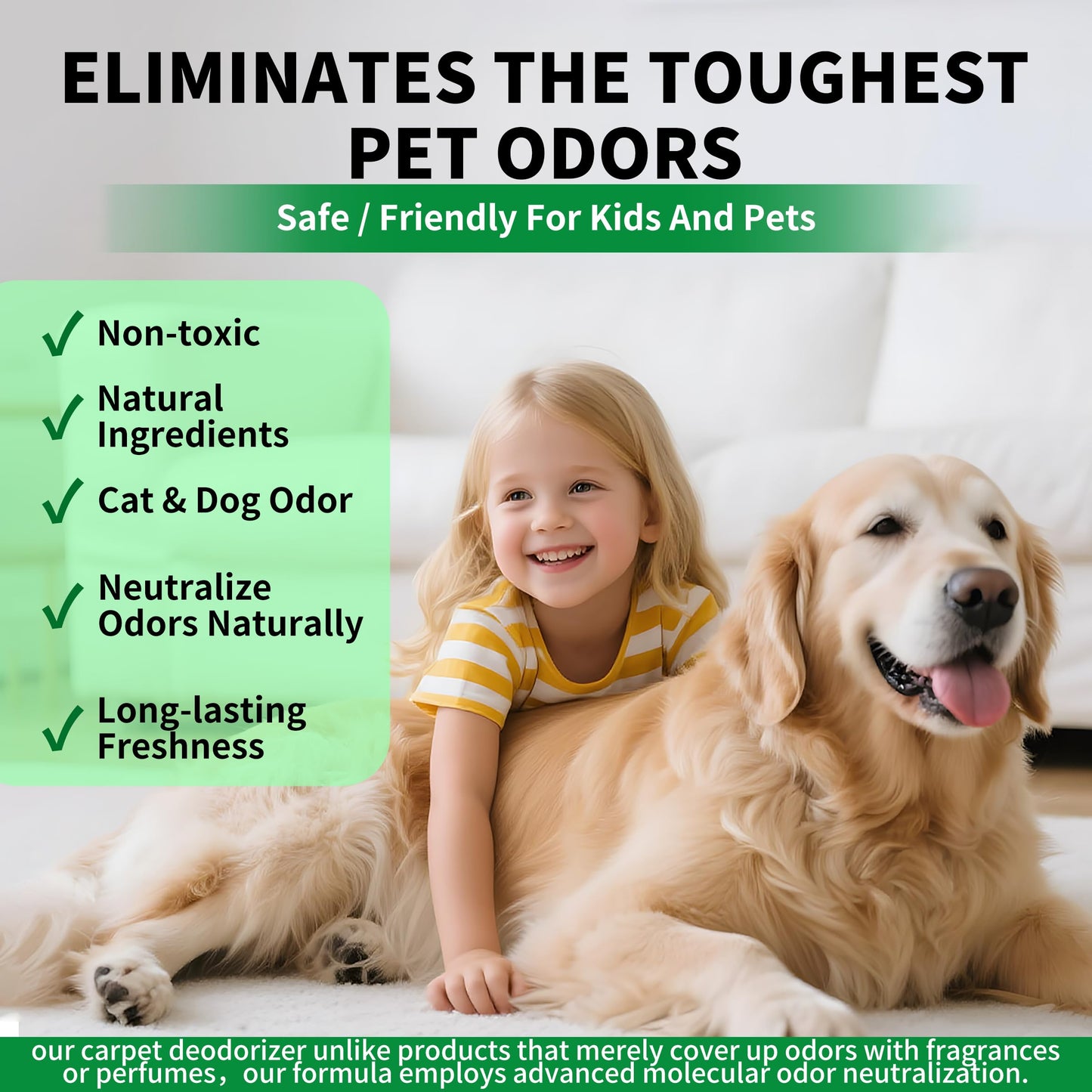 Maebho Carpet Deodorizer Freshener Powder for Pets - Pet Odor Eliminator for Urine, Feces & Vomit | Lemon Scent, Natural Ingredients Safe for Kids