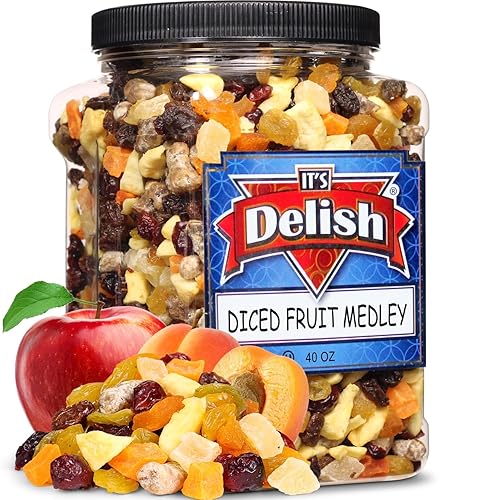 Dried Mixed Fruit Dices Medley - by Its Delish, 40 OZ Jumbo Container | Healthy Snacks for Adults, Kids & Pets | Fresh Cut Snack Mix Dry Fruit