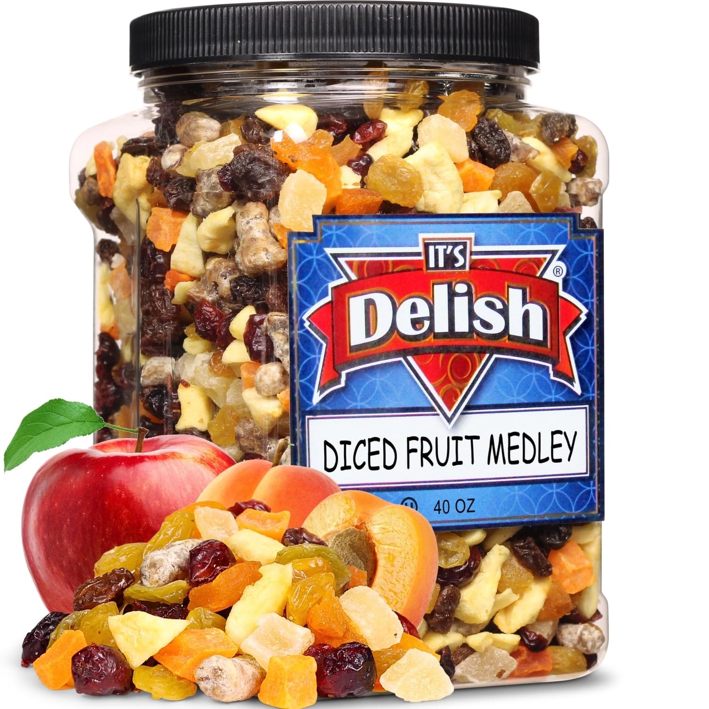 Dried Mixed Fruit Dices Medley - by Its Delish, 40 OZ Jumbo Container | Healthy Snacks for Adults, Kids & Pets | Fresh Cut Snack Mix Dry Fruit