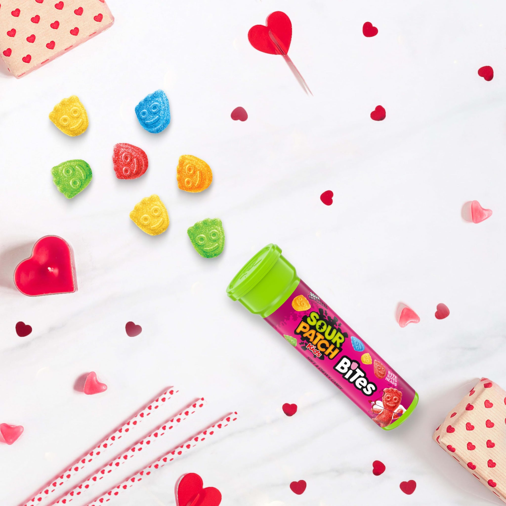 SOUR PATCH KIDS Bites Soft & Chewy Valentine's Day Candy, Bulk Candy, 12-1.8 oz Tubes