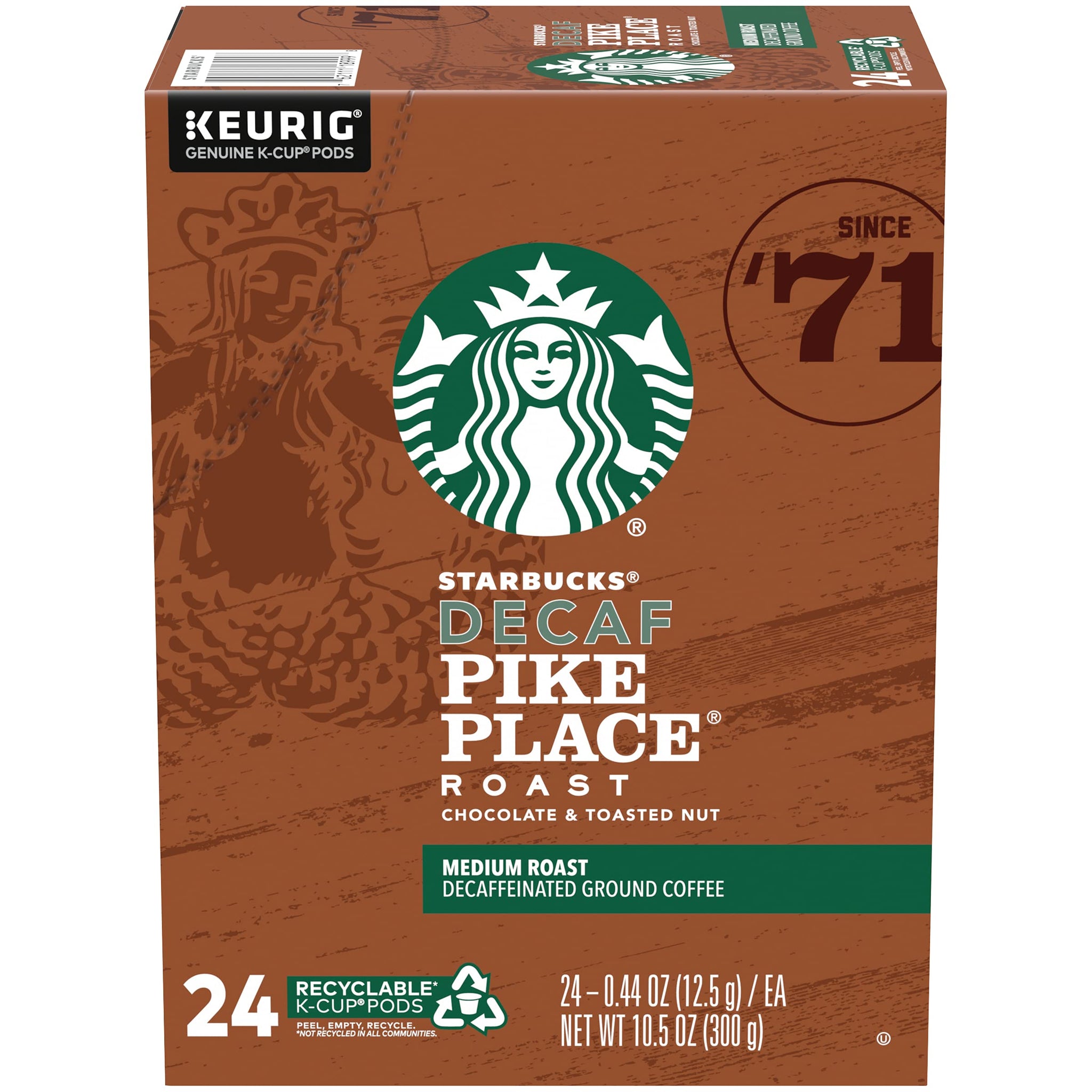 Starbucks Decaf Coffee K-Cup Pods, Pike Place, 24 CT (Pack of 2)