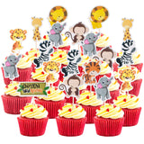 96 Pieces Safari Cupcake Toppers Jungle Animal Cupcake Picks Tiger Zebra Monkey Leopard Elephant Giraffe Lion Toothpicks Zoo Theme Cake Decorations