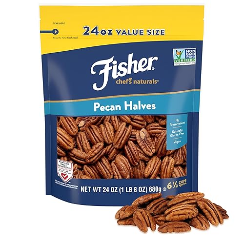 Fisher Chef's Naturals Pecan Halves 24 oz Resealable Bag, Unsalted Raw Nuts for Cooking, Baking & Snacking, Healthy Snacks for Adults, Vegan Protein