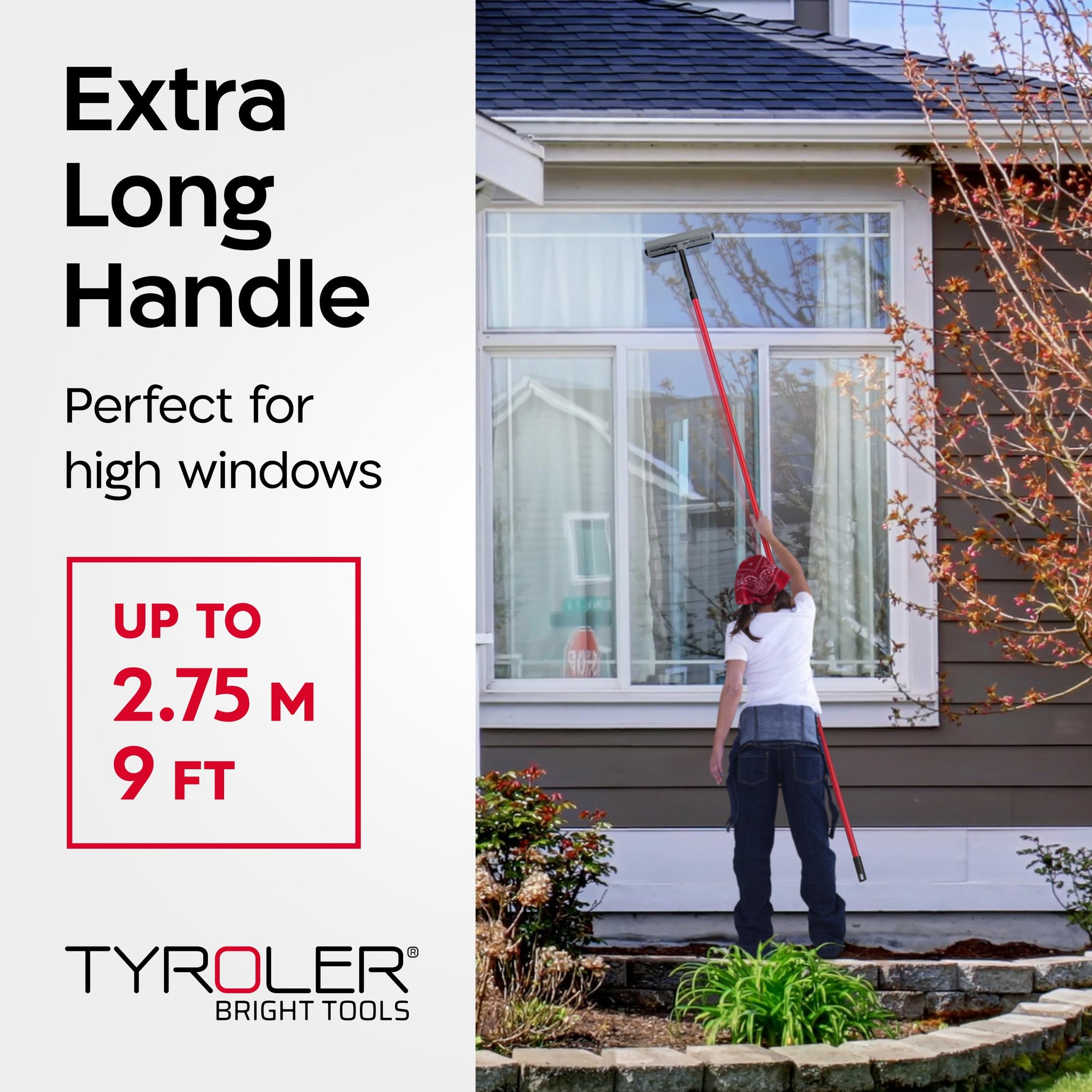 Tyroler Professional Window Squeegee for Home, Long Squeegee for Window Cleaning, 2-in-1 Window Cleaning Squeegee Kit, Indoor & Outdoor Window Cleaner