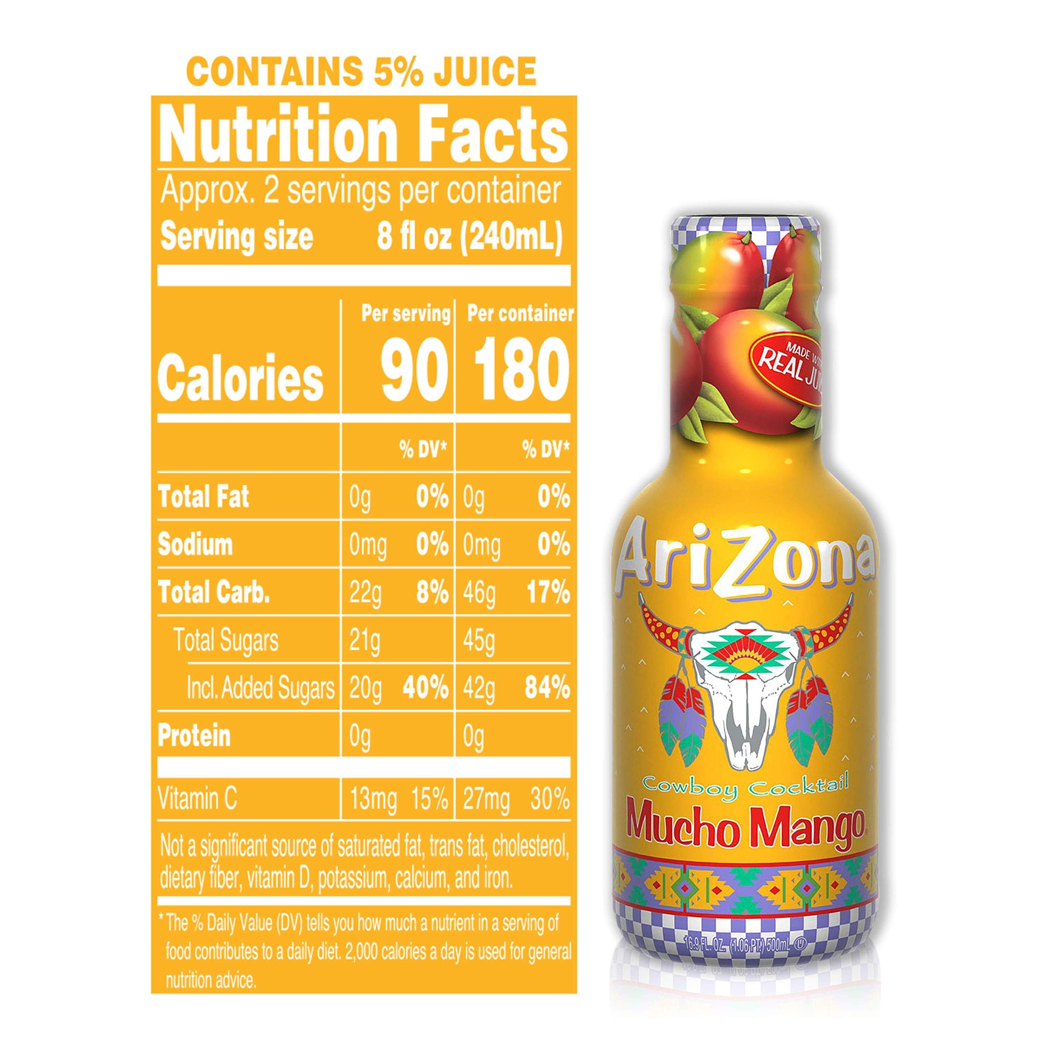 AriZona Mucho Mango, 16.9 Fl Oz (Pack Of 20), Bottle