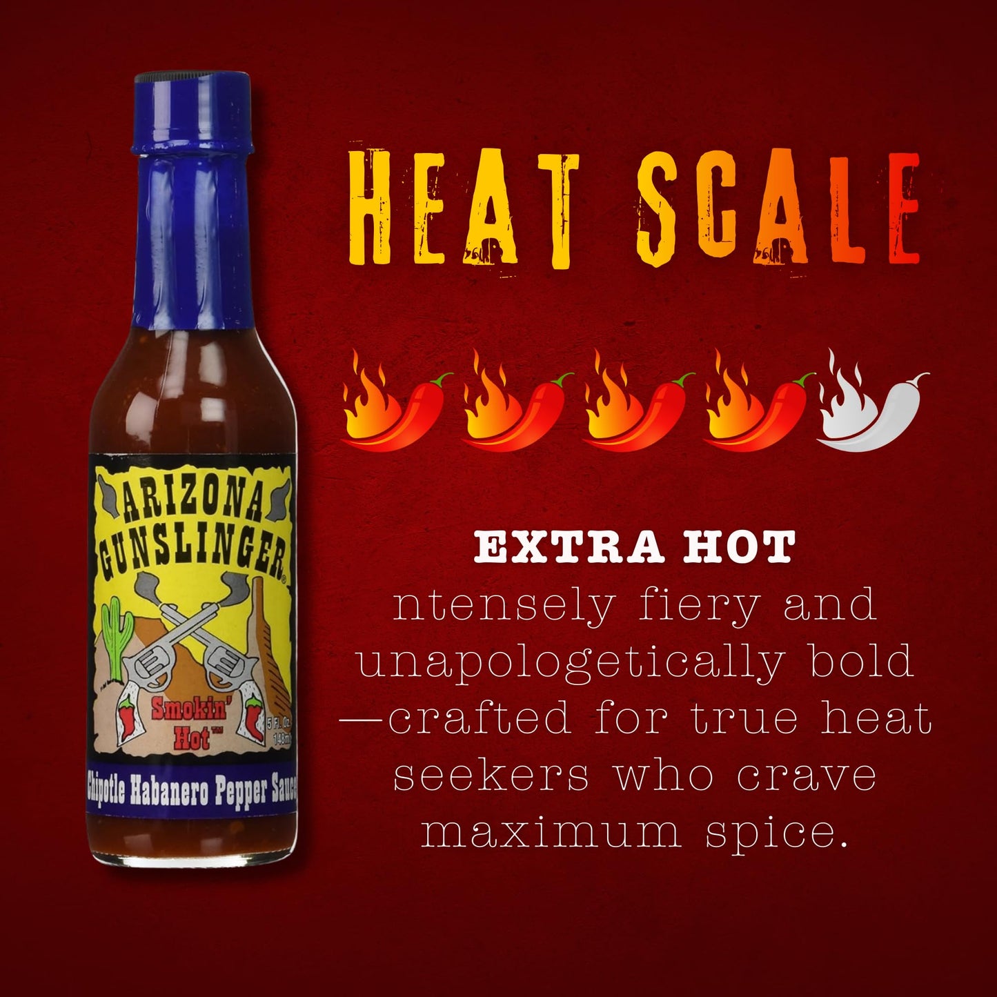 Arizona Gunslinger Chipotle Habanero Pepper Sauce - Smoky Hot Sauce Bottle, No Calorie Marinade & Salsa for Tacos, BBQ, Grilled Meats & Dips, Real