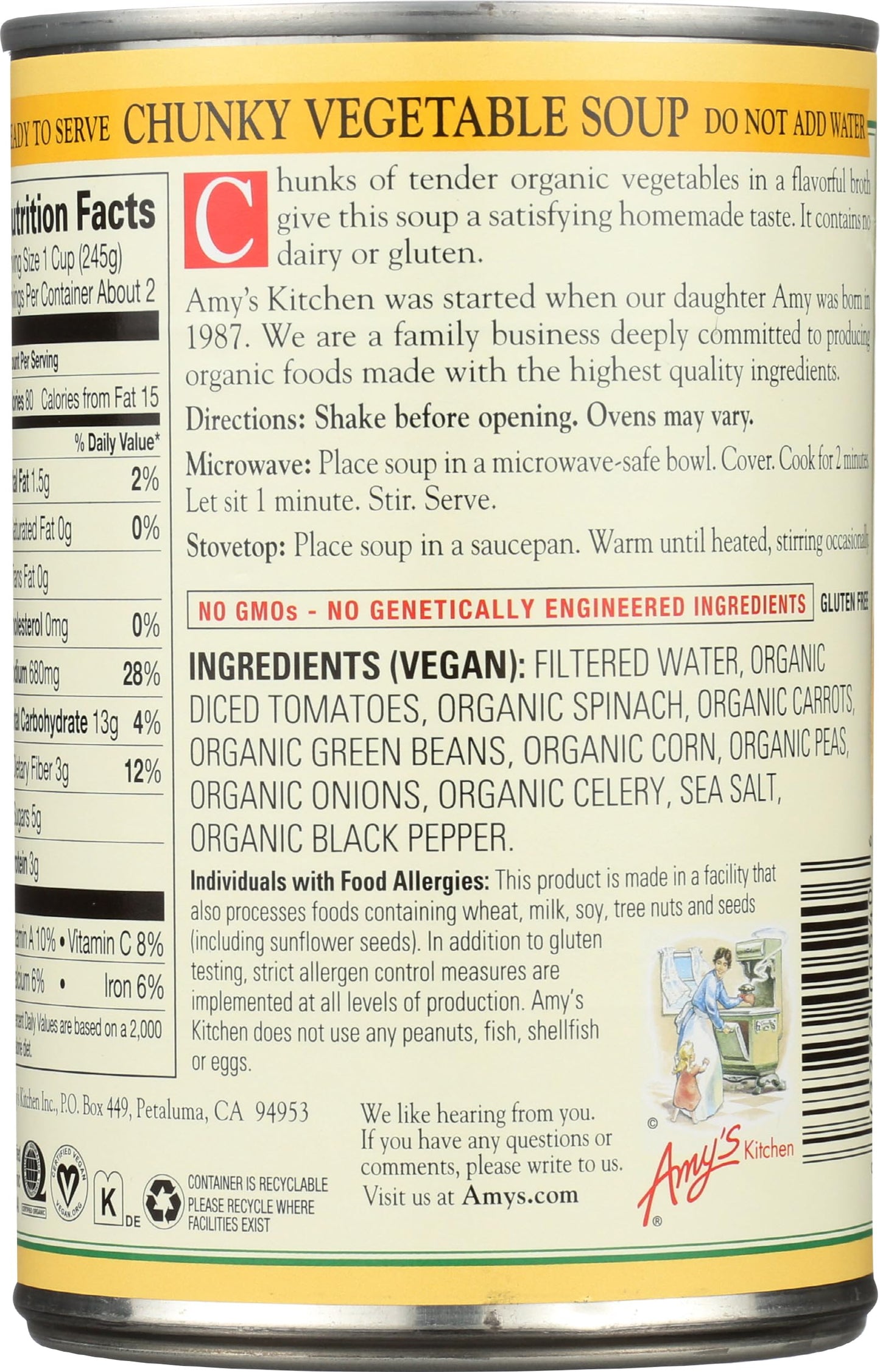 Amy's Organic Chunky Vegetable Soup, Low Fat, 14.3-Ounce