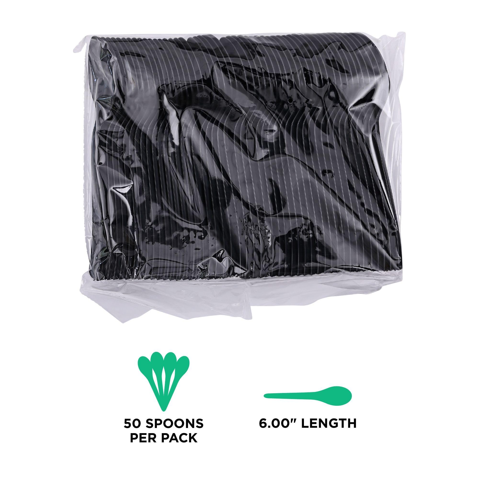 Eco-Products Recycled Plastic 6" Spoons, Case of 1000, 100% Post-Consumer Recycled Content Cutlery, Black Spoon, Heat Tolerance of 180° F, No Virgin